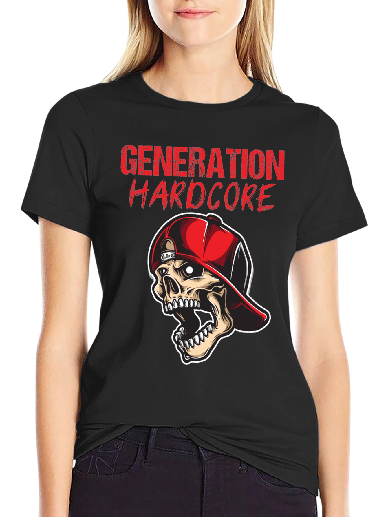 Black Generation Hardcore Skull Graphic Tee - Black Cotton T-Shirt view 2