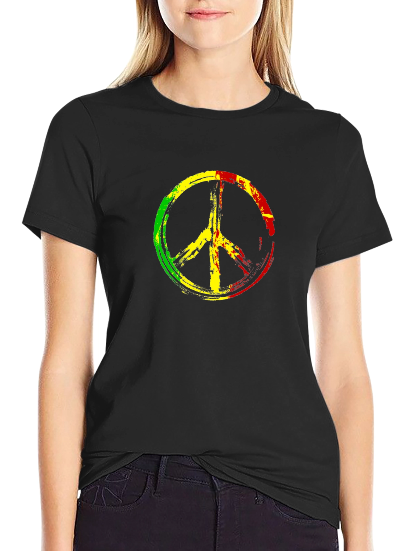 Black Rasta Peace Sign Black T-Shirt view 2