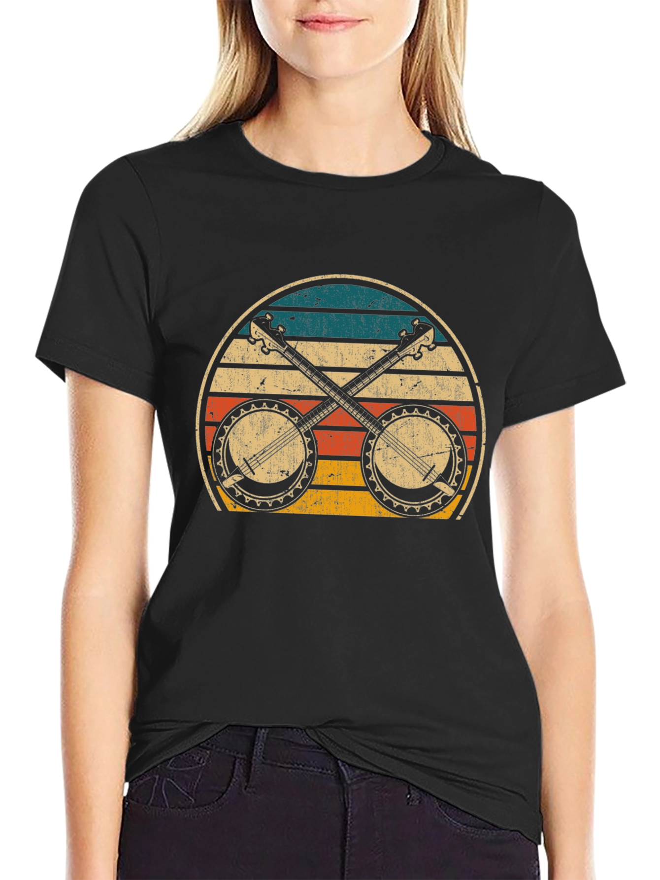 Black Vintage Banjo Sunset Graphic Tee view 2