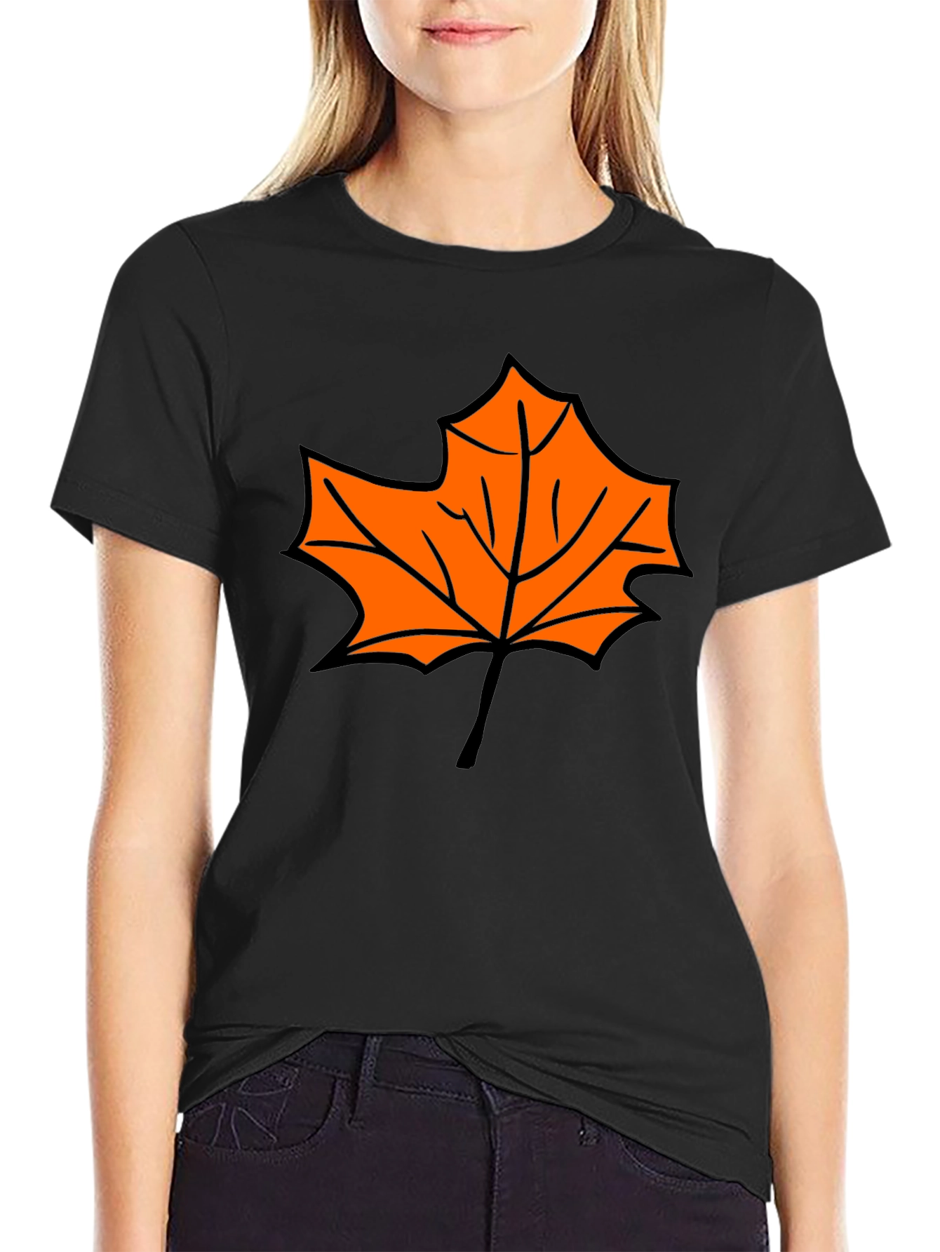 Black Maple Leaf Graphic Tee - Black Casual Shirt view 2