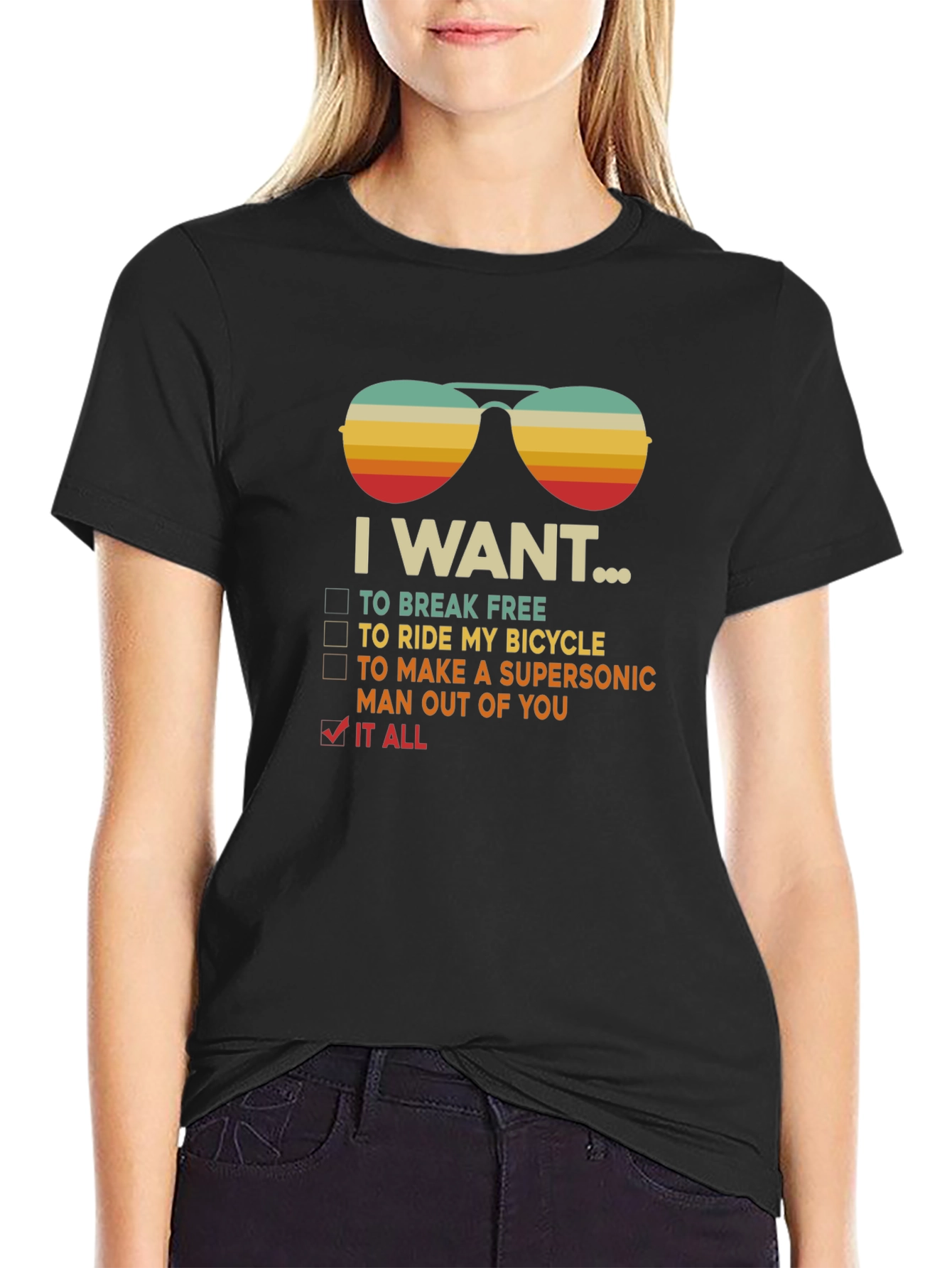 Black I Want It All Graphic T-Shirt - Break Free Bicycle Queen view 2