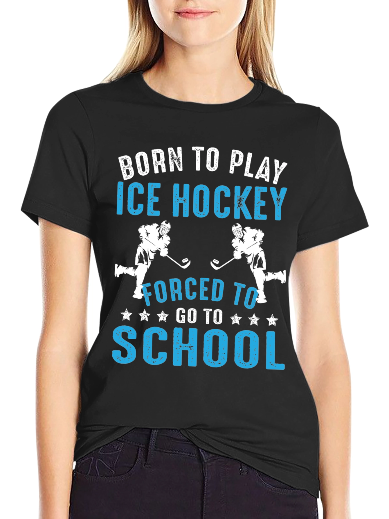 Black Born to Play Ice Hockey T-Shirt view 2