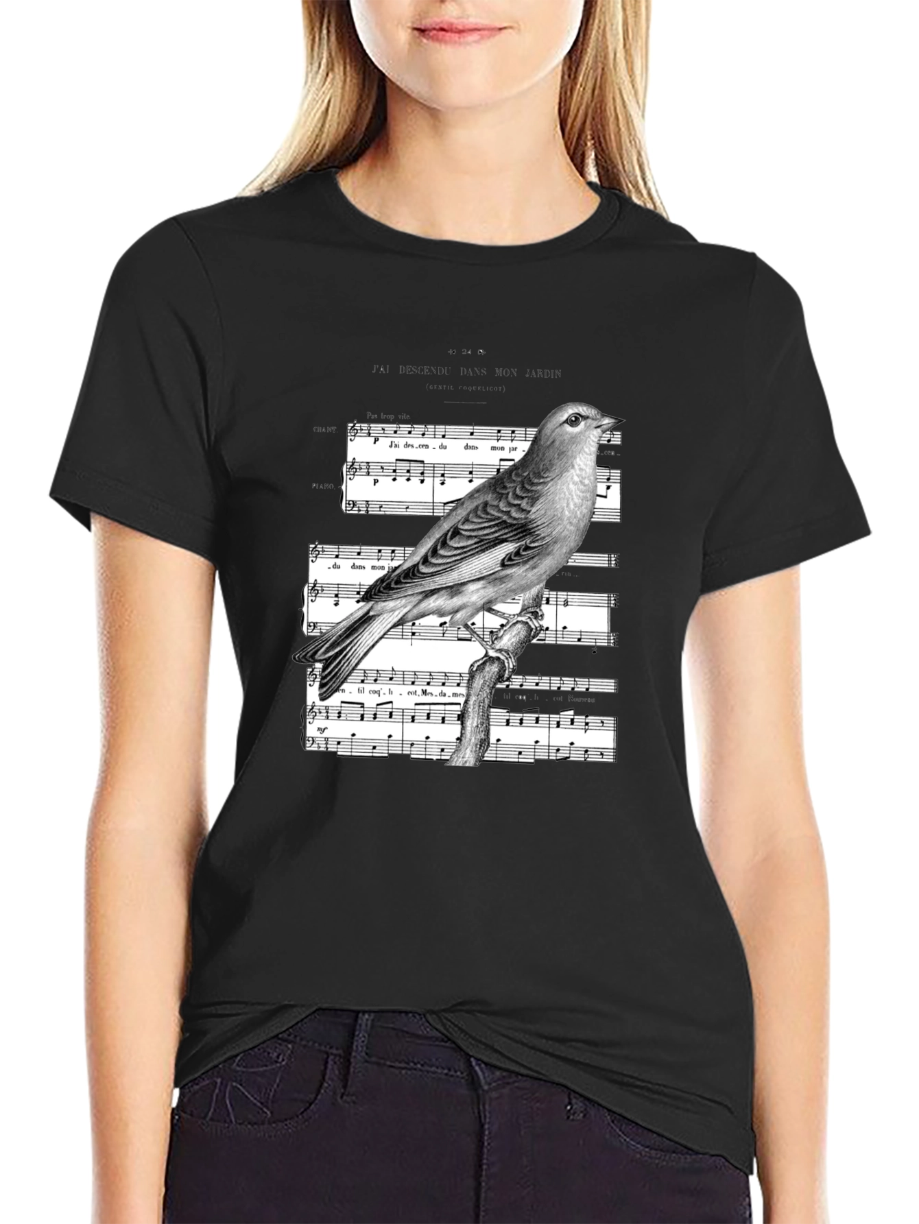 Black Bird on Sheet Music Graphic Tee - Classic Black view 2