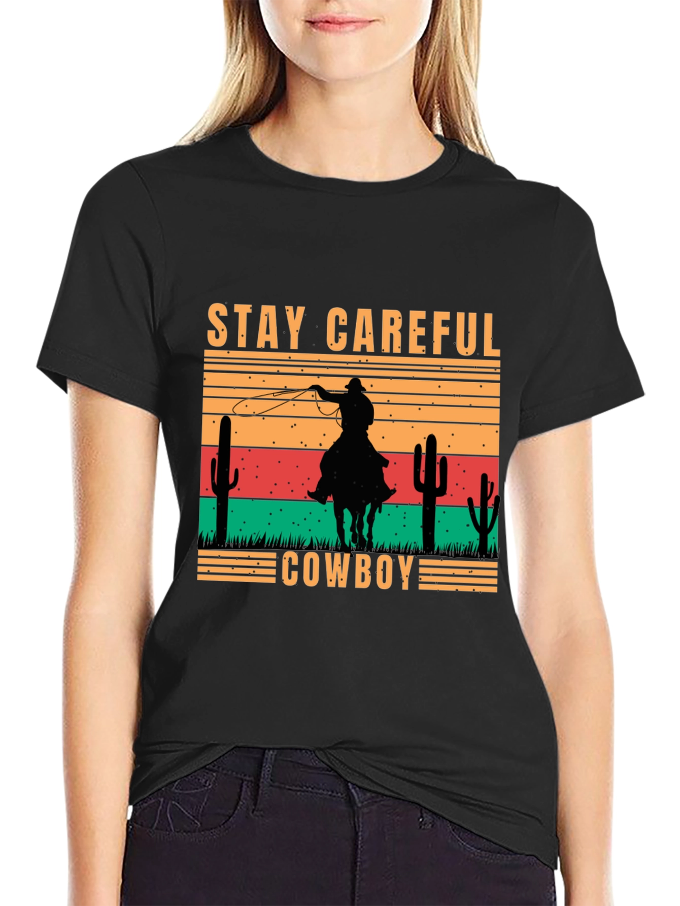 Black Stay Careful Cowboy Graphic Tee view 2