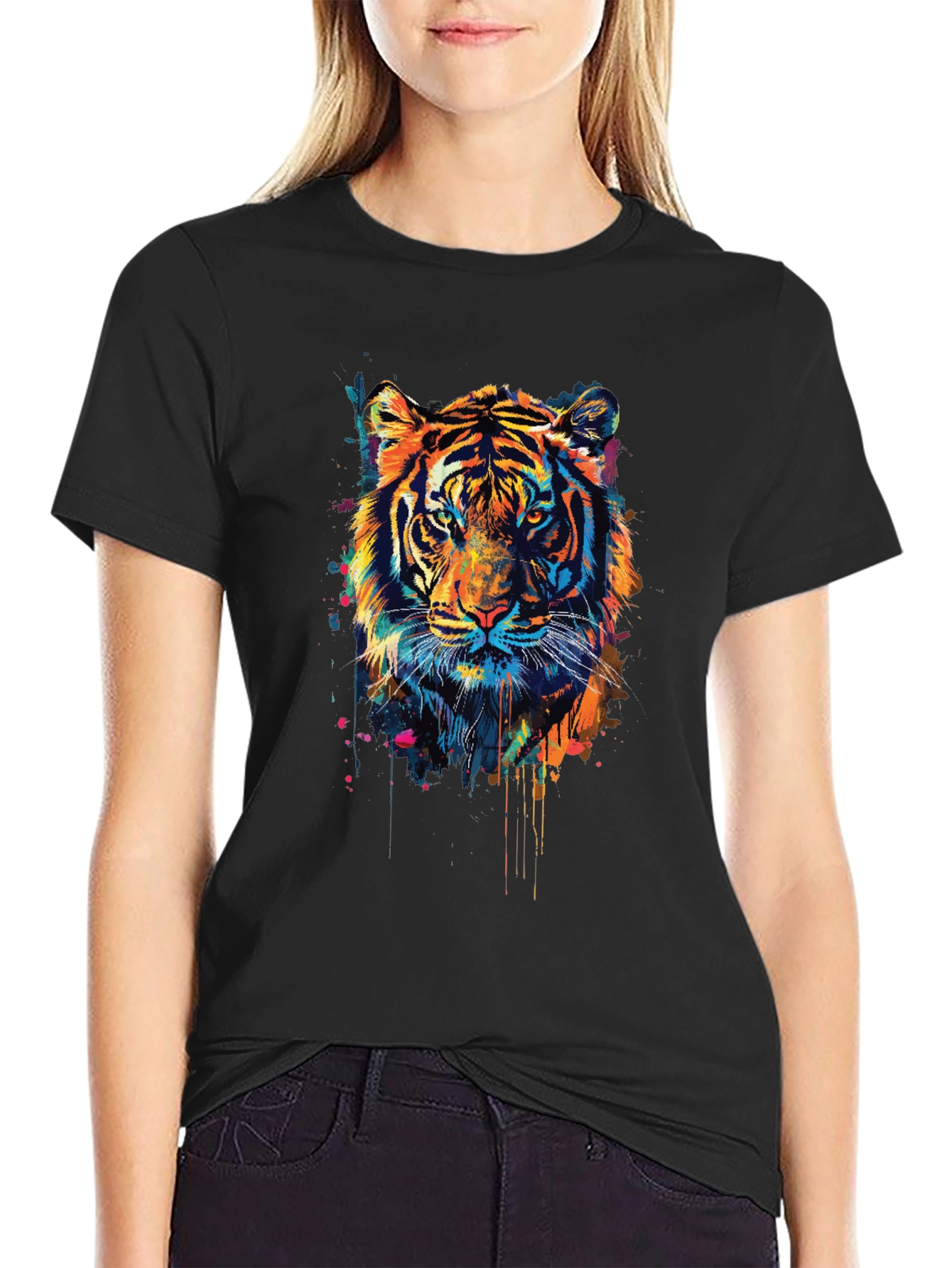 Black Colorful Tiger Graphic Tee - Men's Black T-Shirt view 2