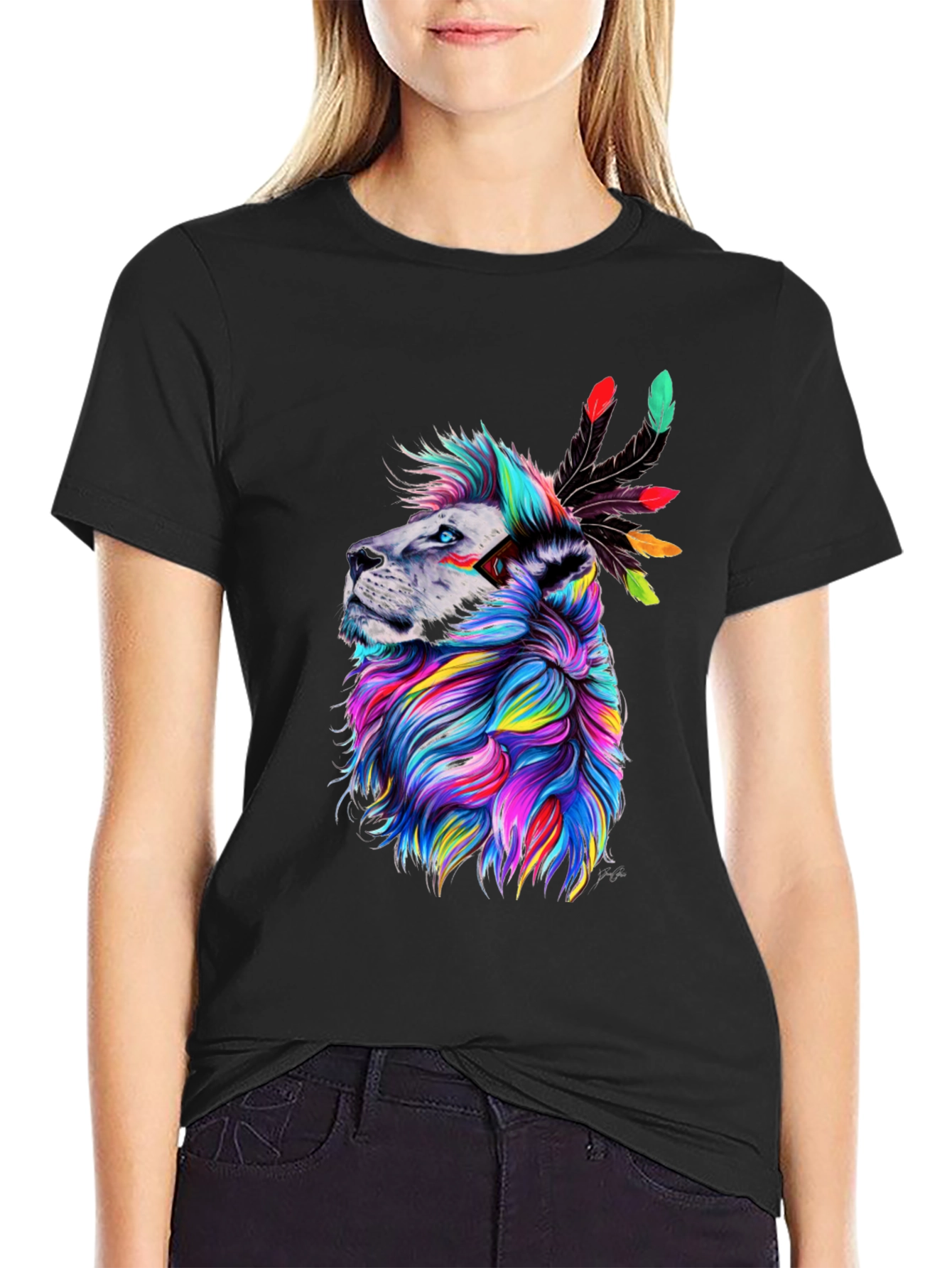 Black Colorful Lion Graphic Tee view 2