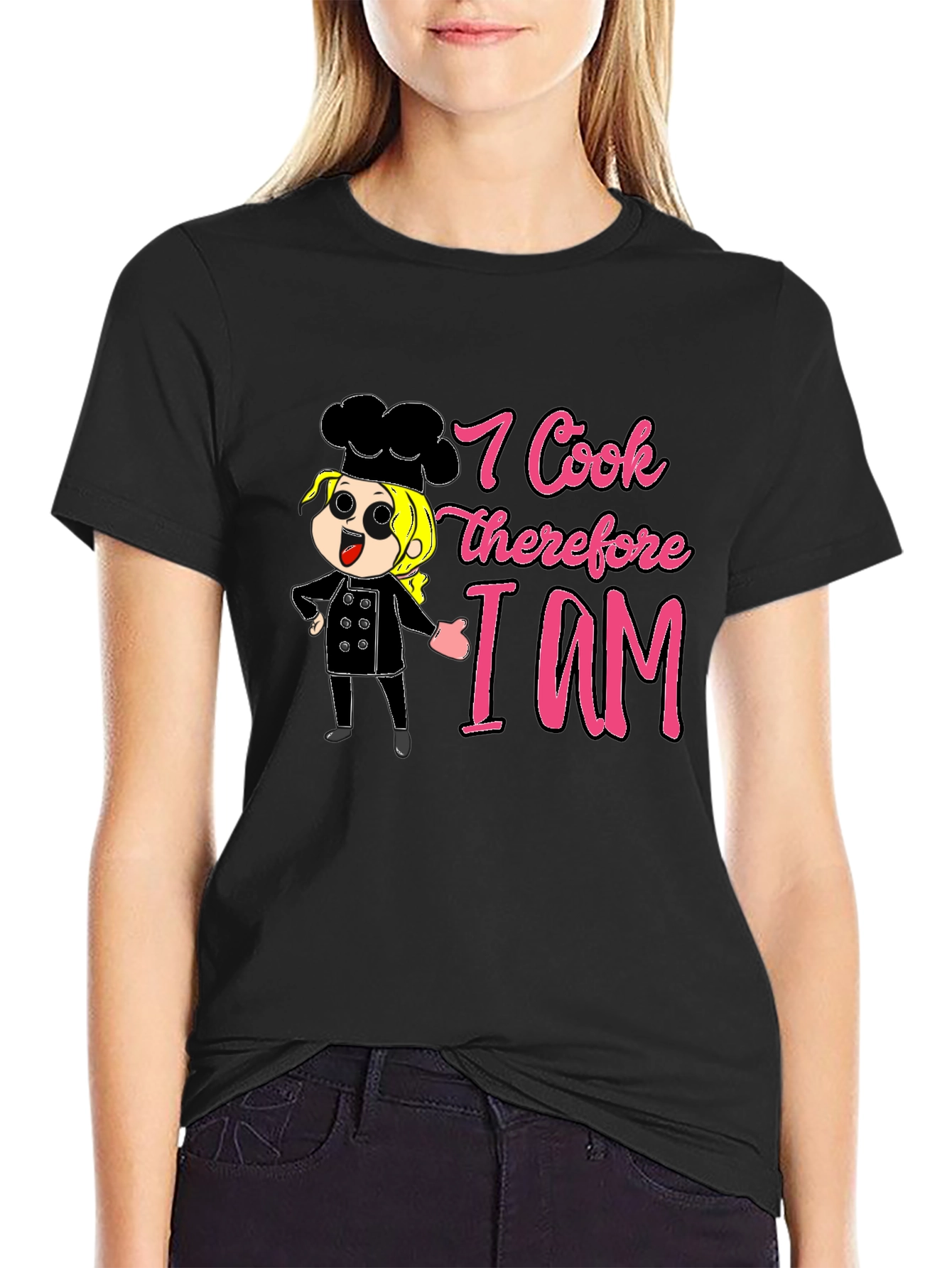 Black I Cook Therefore I Am Funny Chef T-Shirt view 2