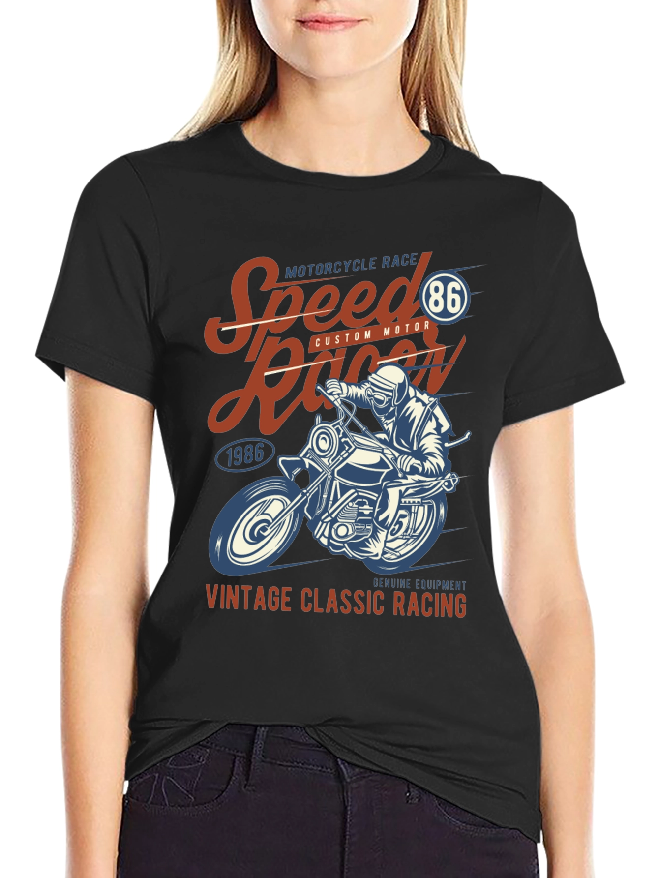 Black Vintage Motorcycle Racing Graphic T-Shirt view 2