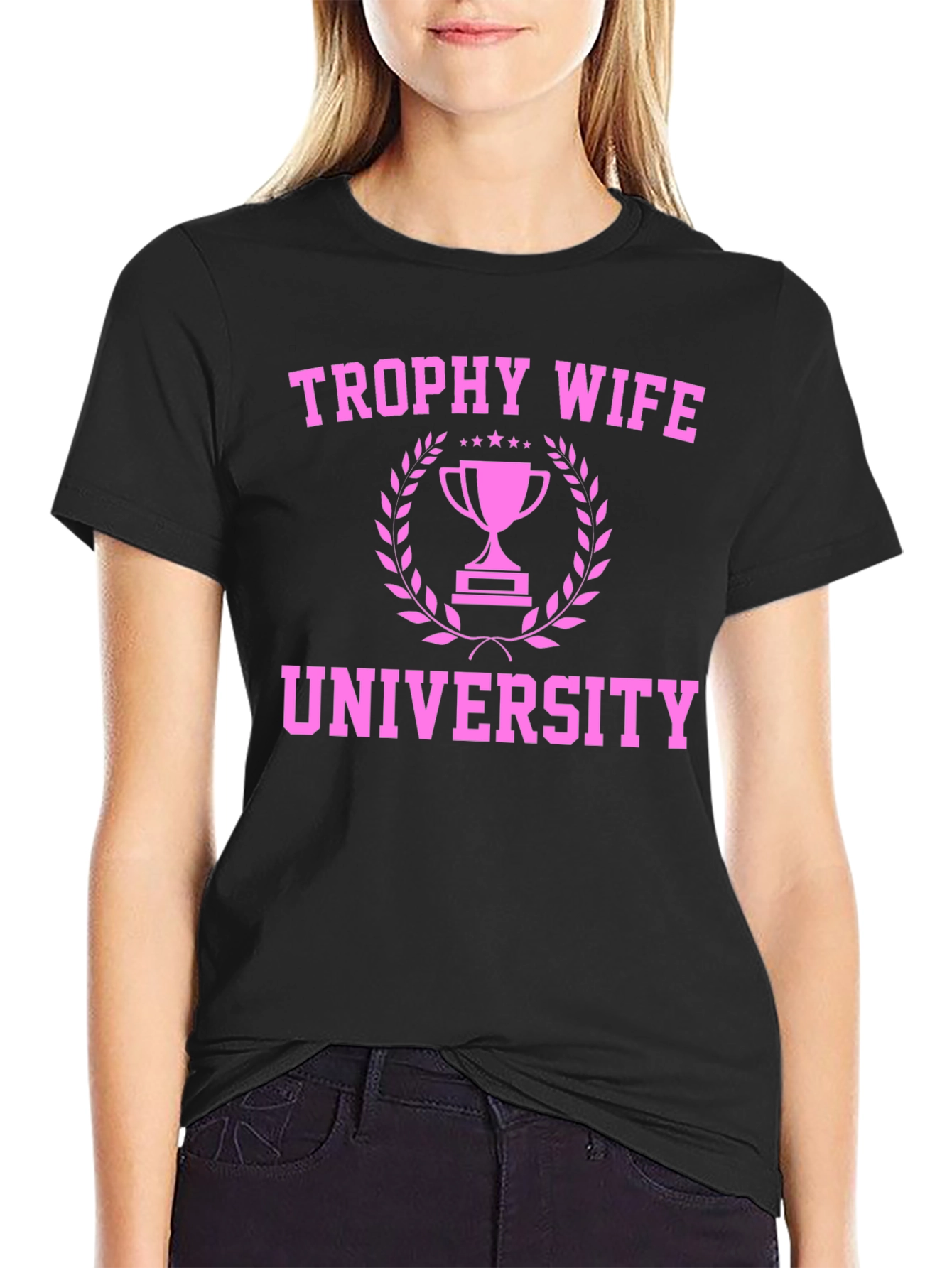 Black Trophy Wife University Graphic Tee - Black Cotton T-Shirt view 2