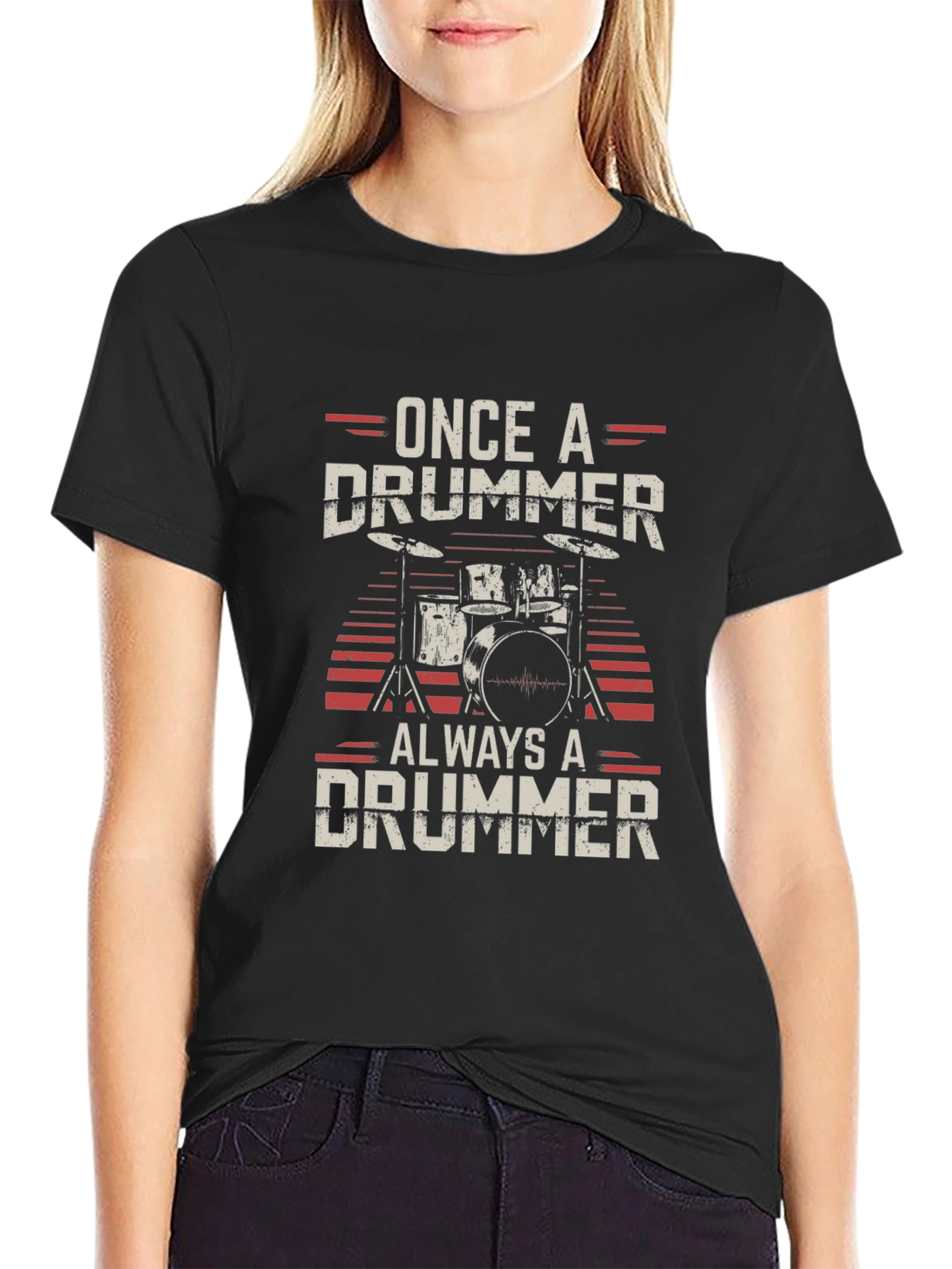 Black Once a Drummer Always a Drummer T-Shirt view 2