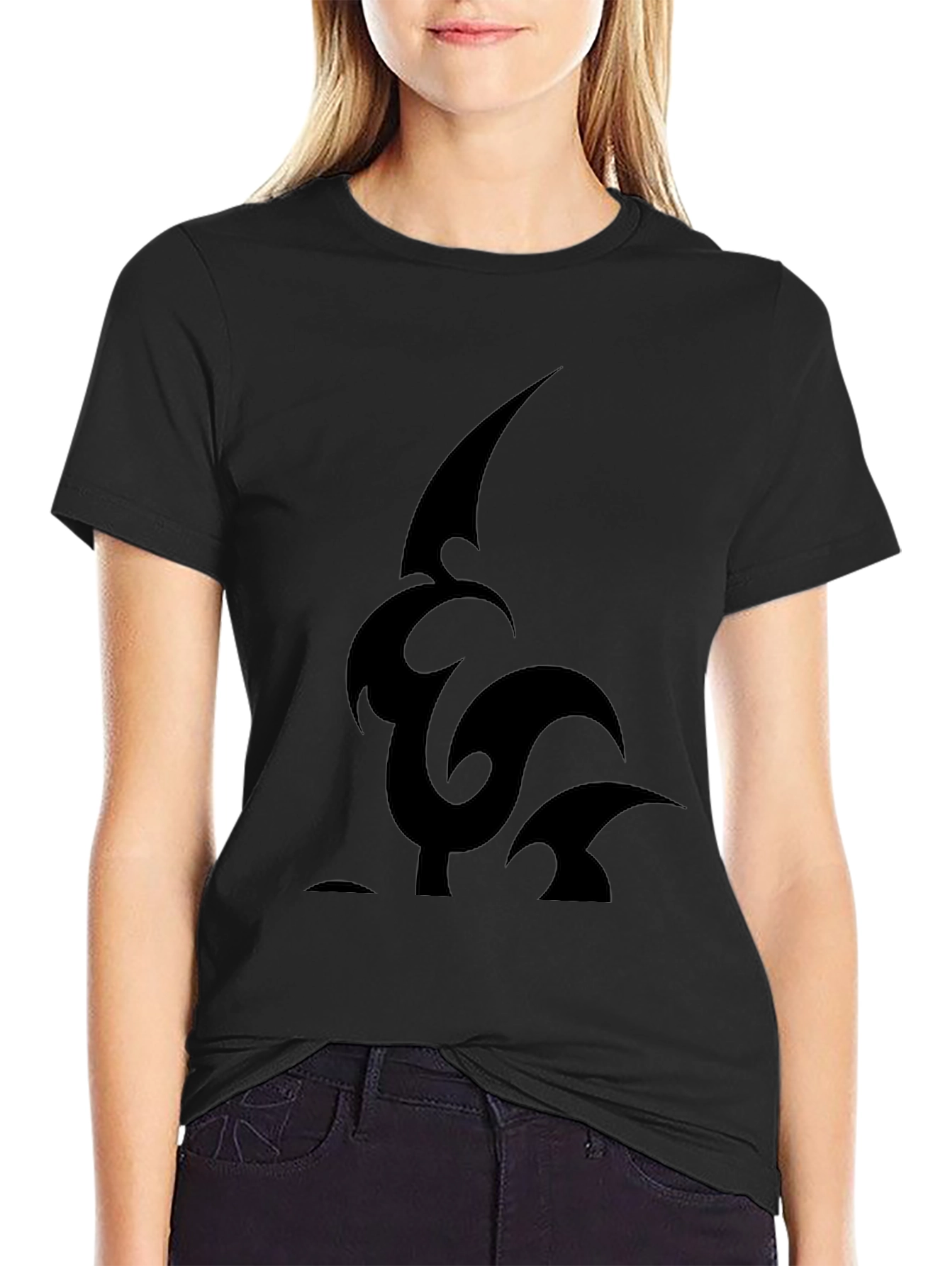Black Men's Black T-Shirt - Tribal Style Design view 2