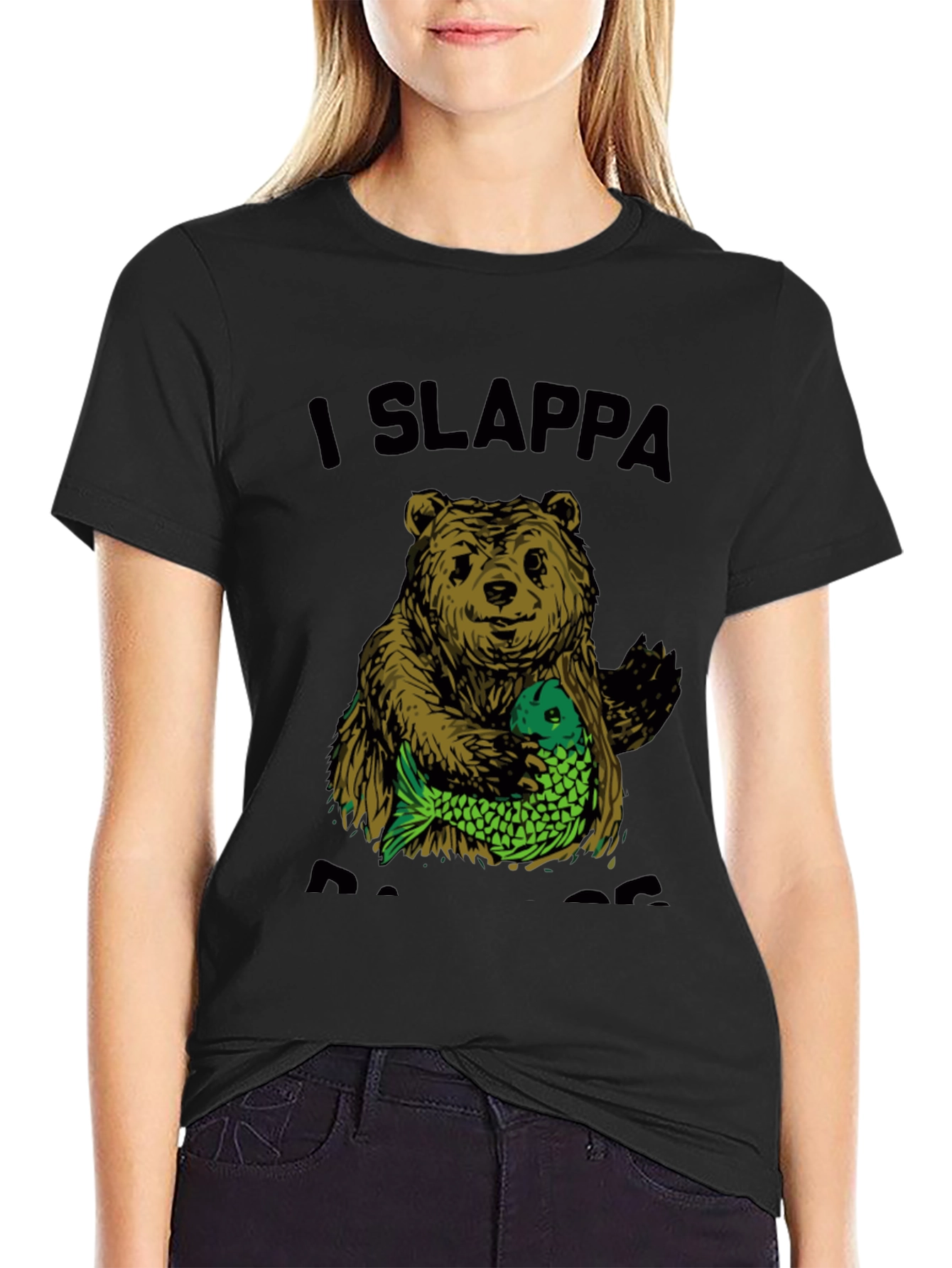 Black I Slappa Da Bass Funny Bear Graphic T-Shirt view 2