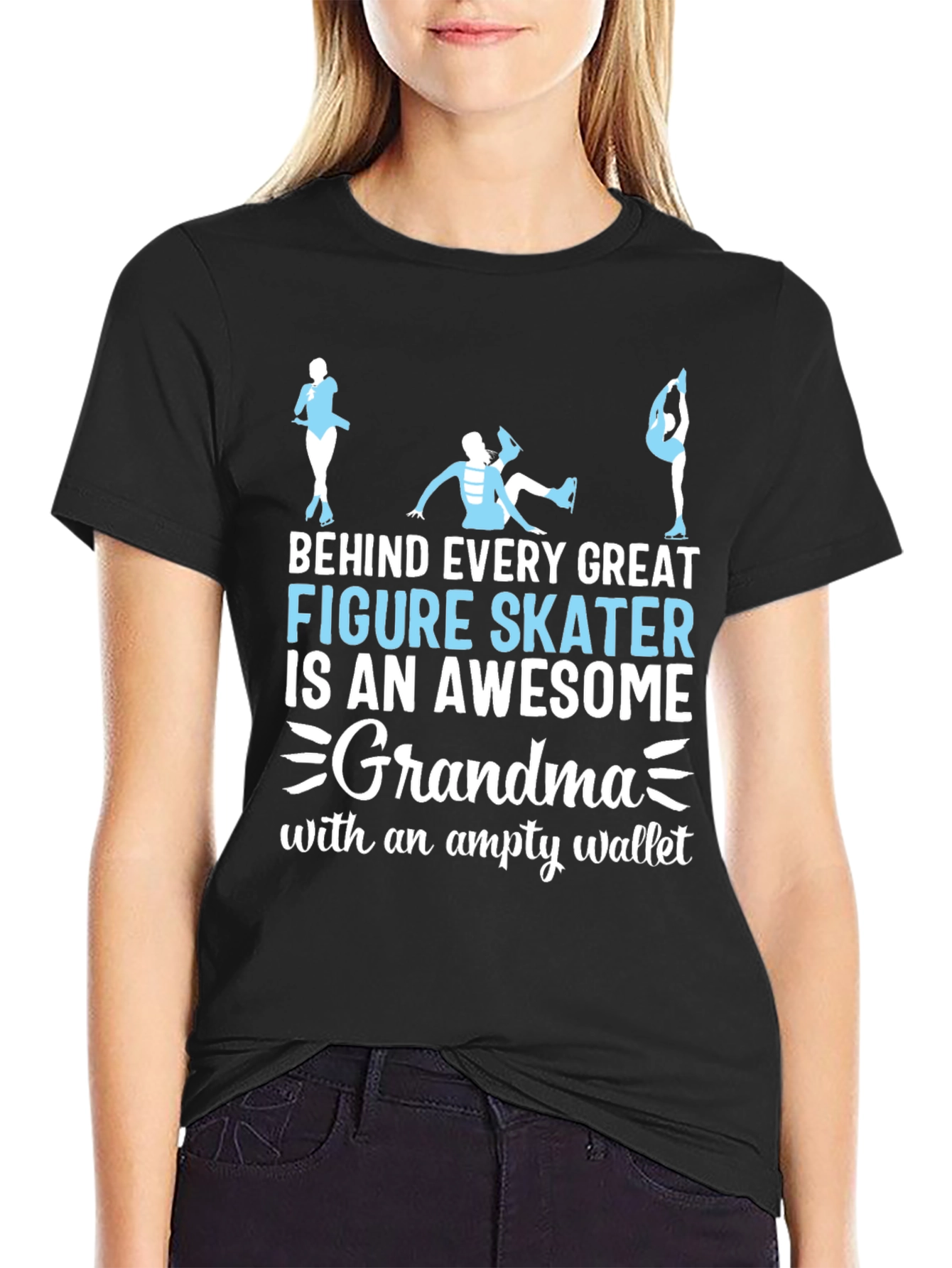Black Awesome Grandma Figure Skater T-Shirt view 2