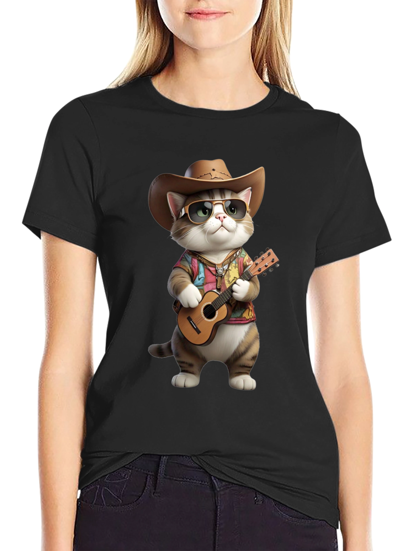 Black Cool Cat Cowboy T-Shirt view 2