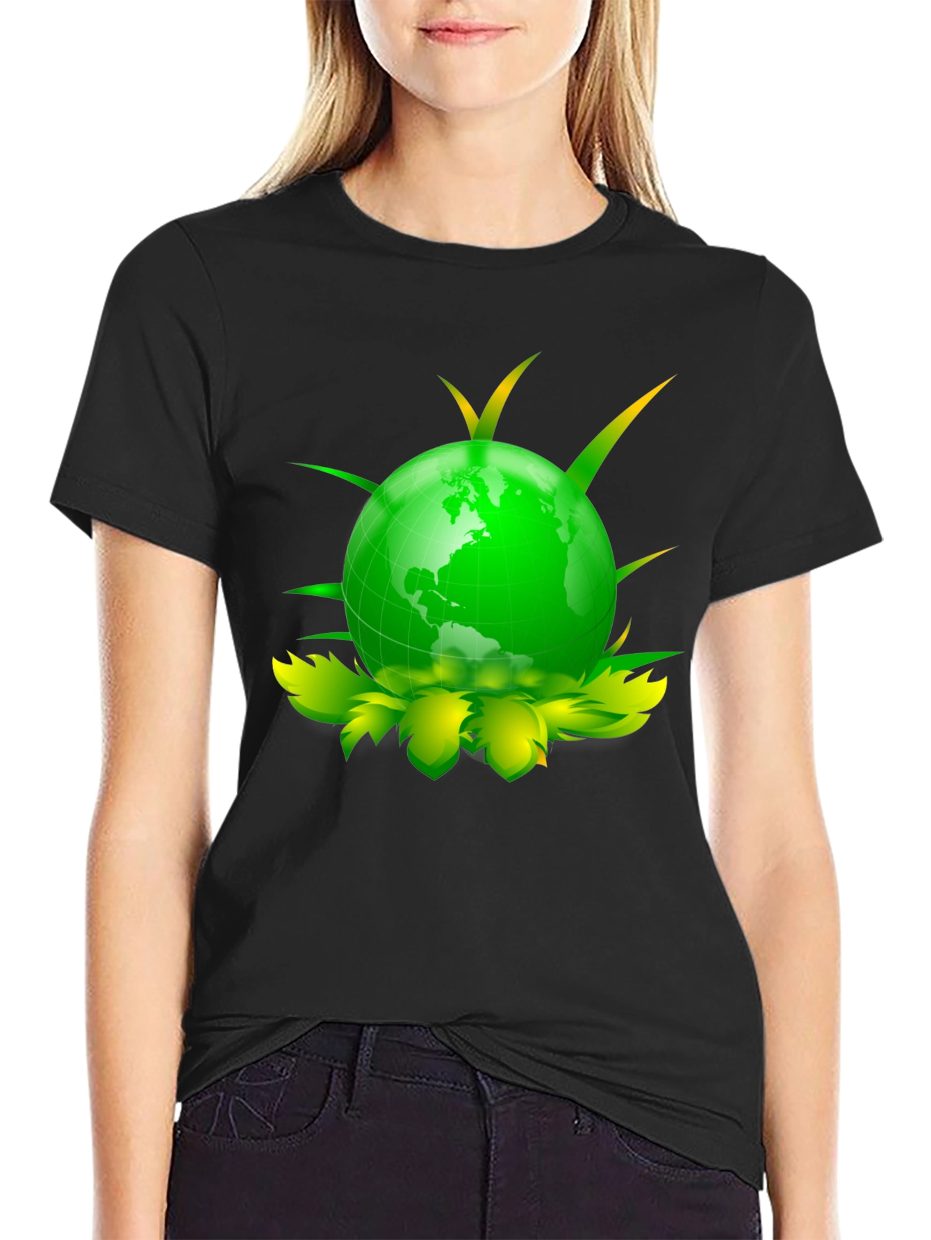 Black Eco Globe Graphic Tee - Black view 2