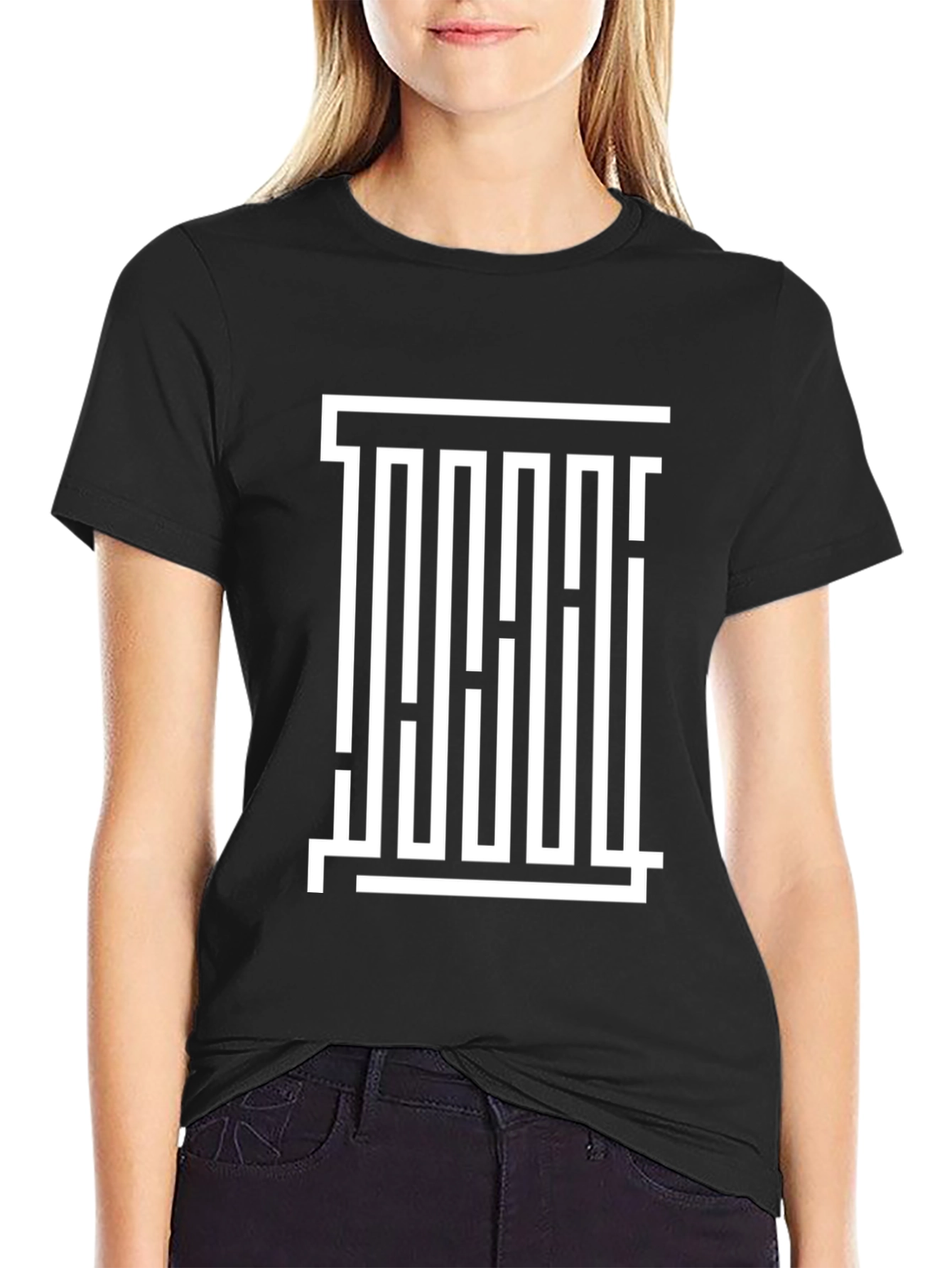Black Abstract Graphic Print Black Casual T-Shirt view 2