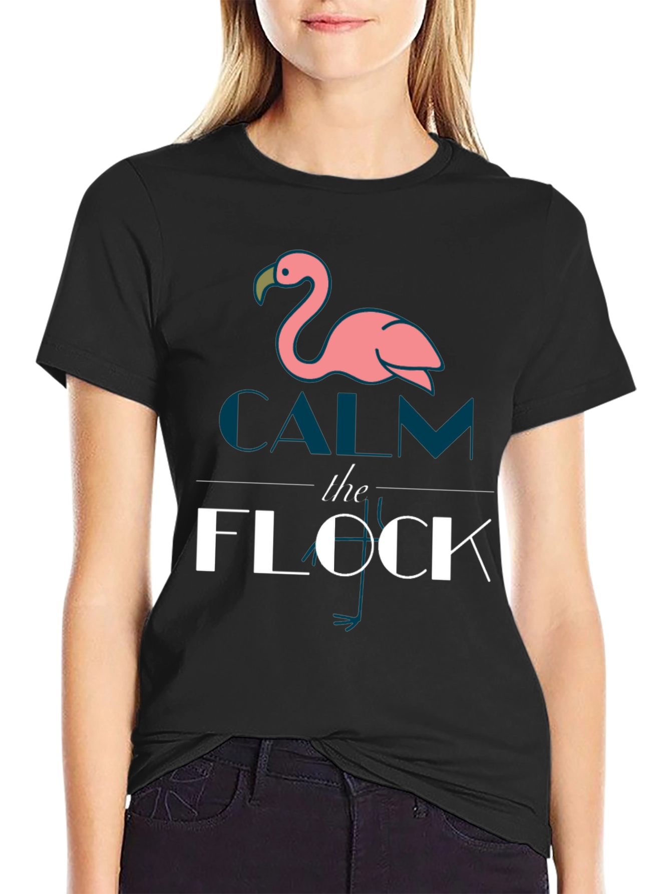 Black Calm The Flock Flamingo Graphic T-Shirt view 2