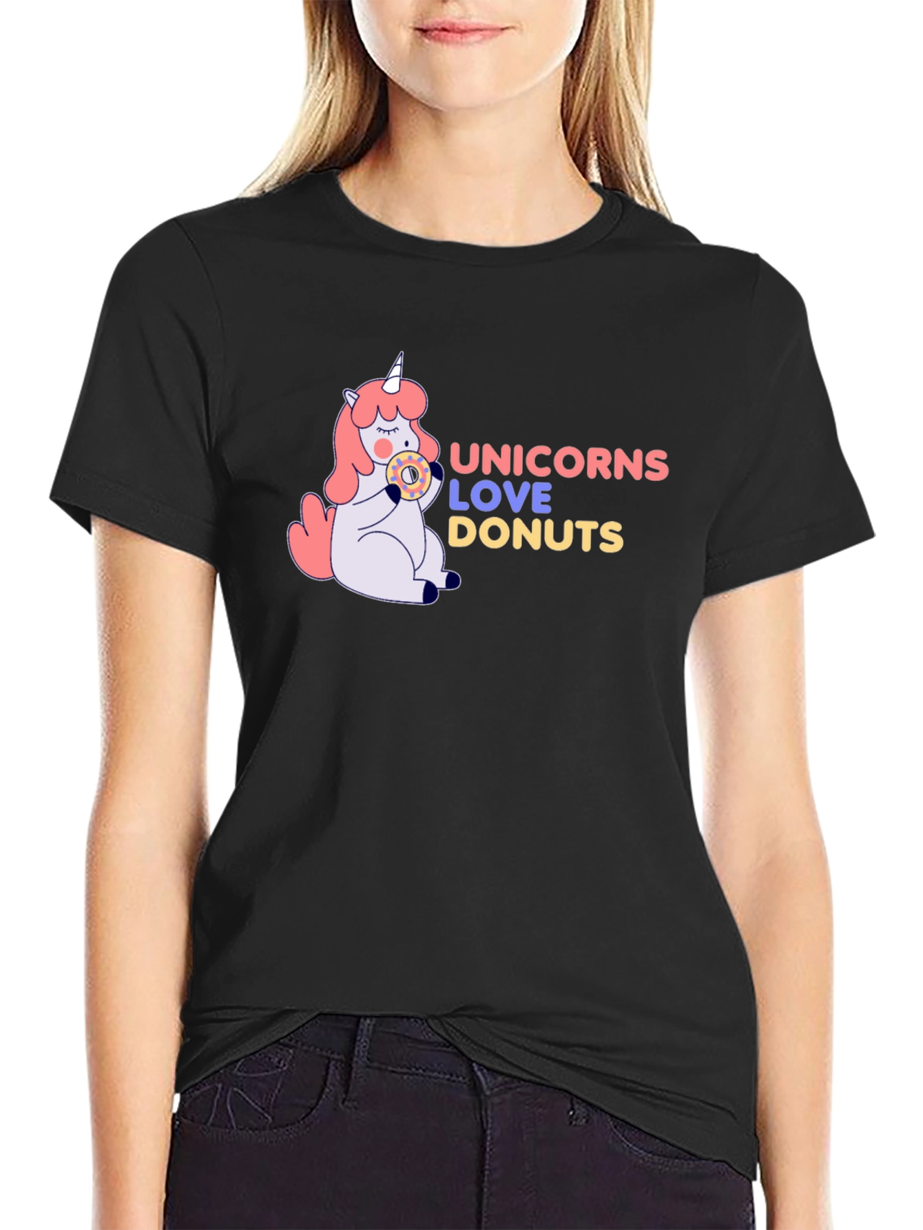 Black Unicorns Love Donuts Graphic T-Shirt view 2