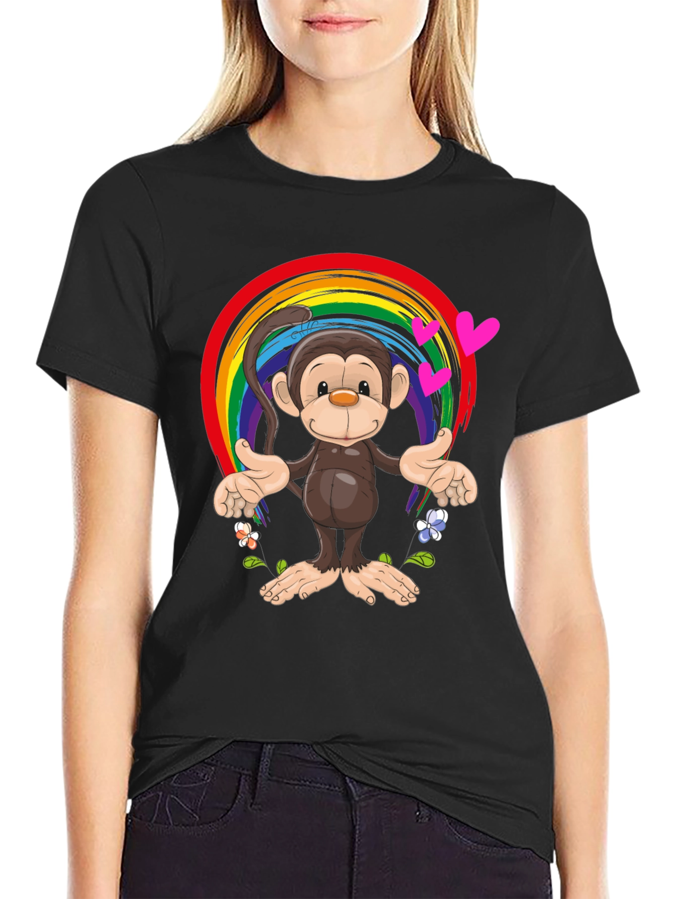 Black Rainbow Monkey Graphic Tee - Soft Cotton Blend view 2