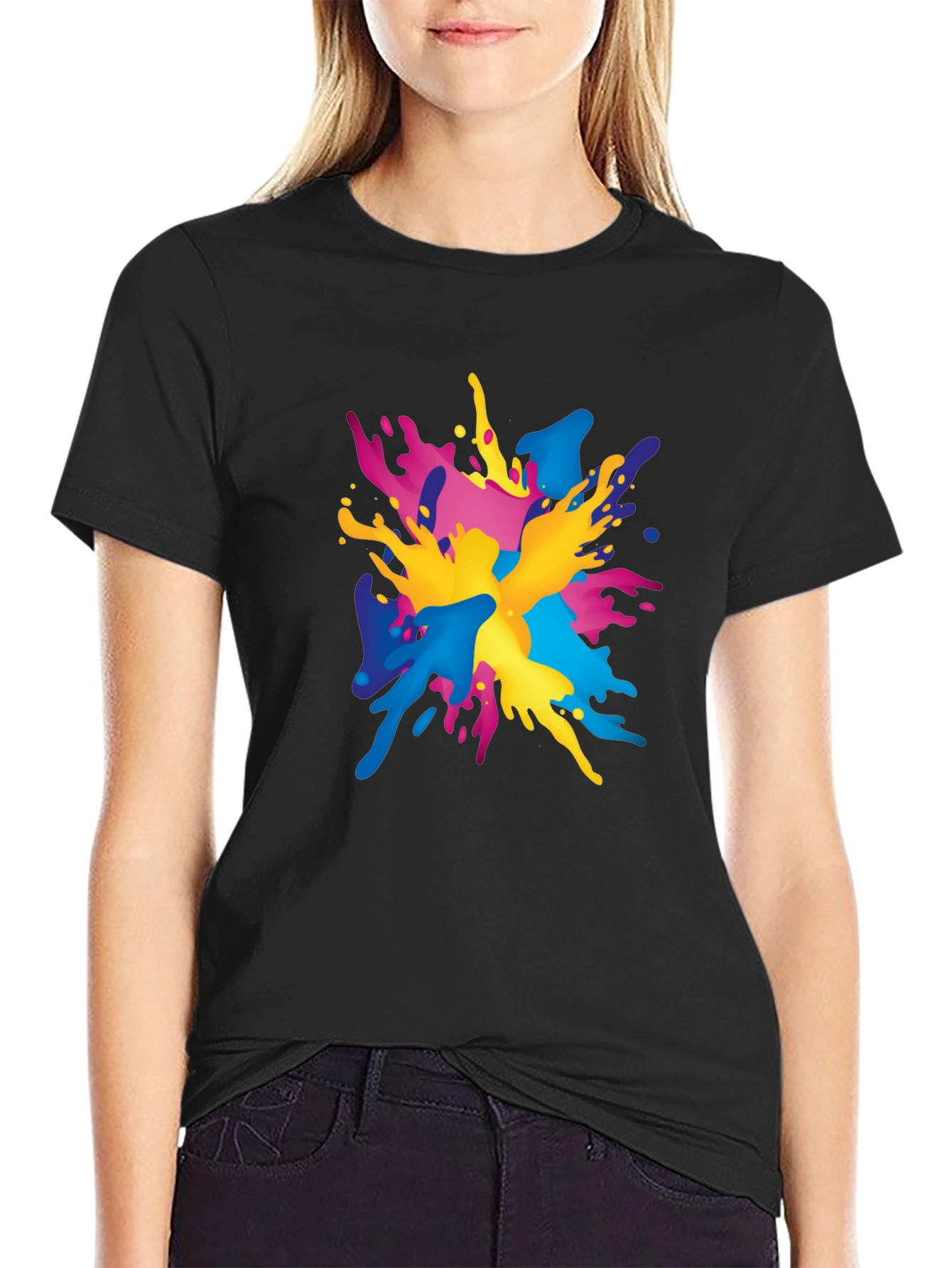 Black Colorful Splash Graphic Print Black T-Shirt view 2