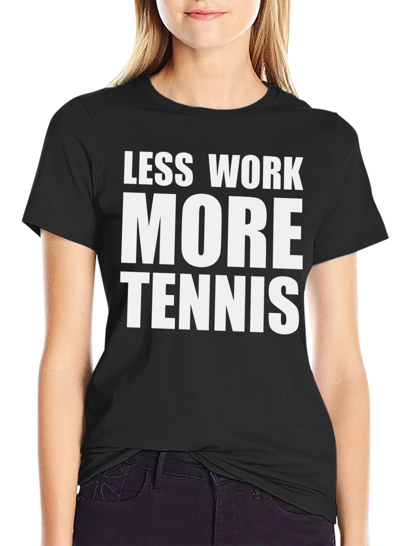 Black Less Work More Tennis Graphic Tee view 2