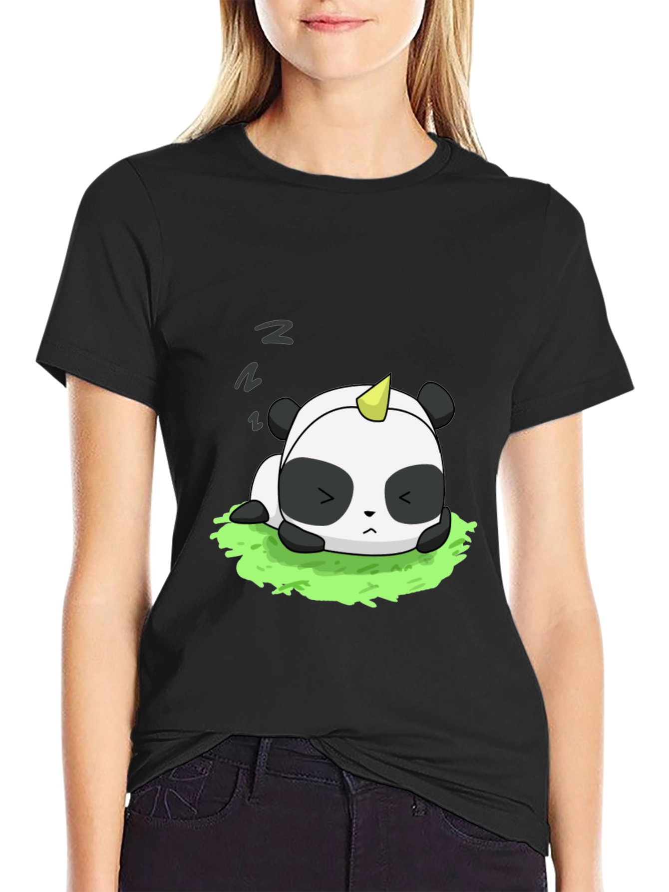 Black Cute Panda Unicorn Black T-Shirt view 2
