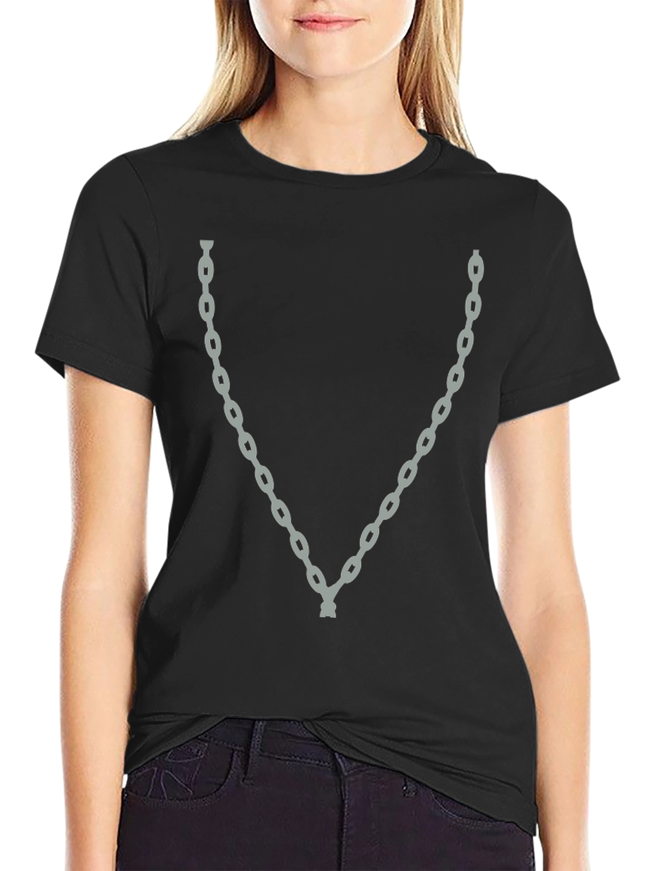 Black Chain Graphic Black T-Shirt - Cool Casual Style view 2