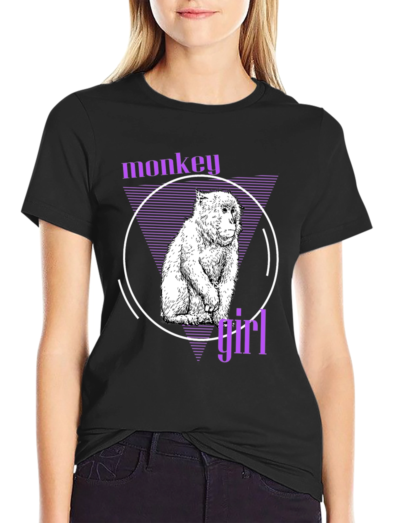 Black Monkey Girl Graphic Tee - Trendy Black T-Shirt view 2
