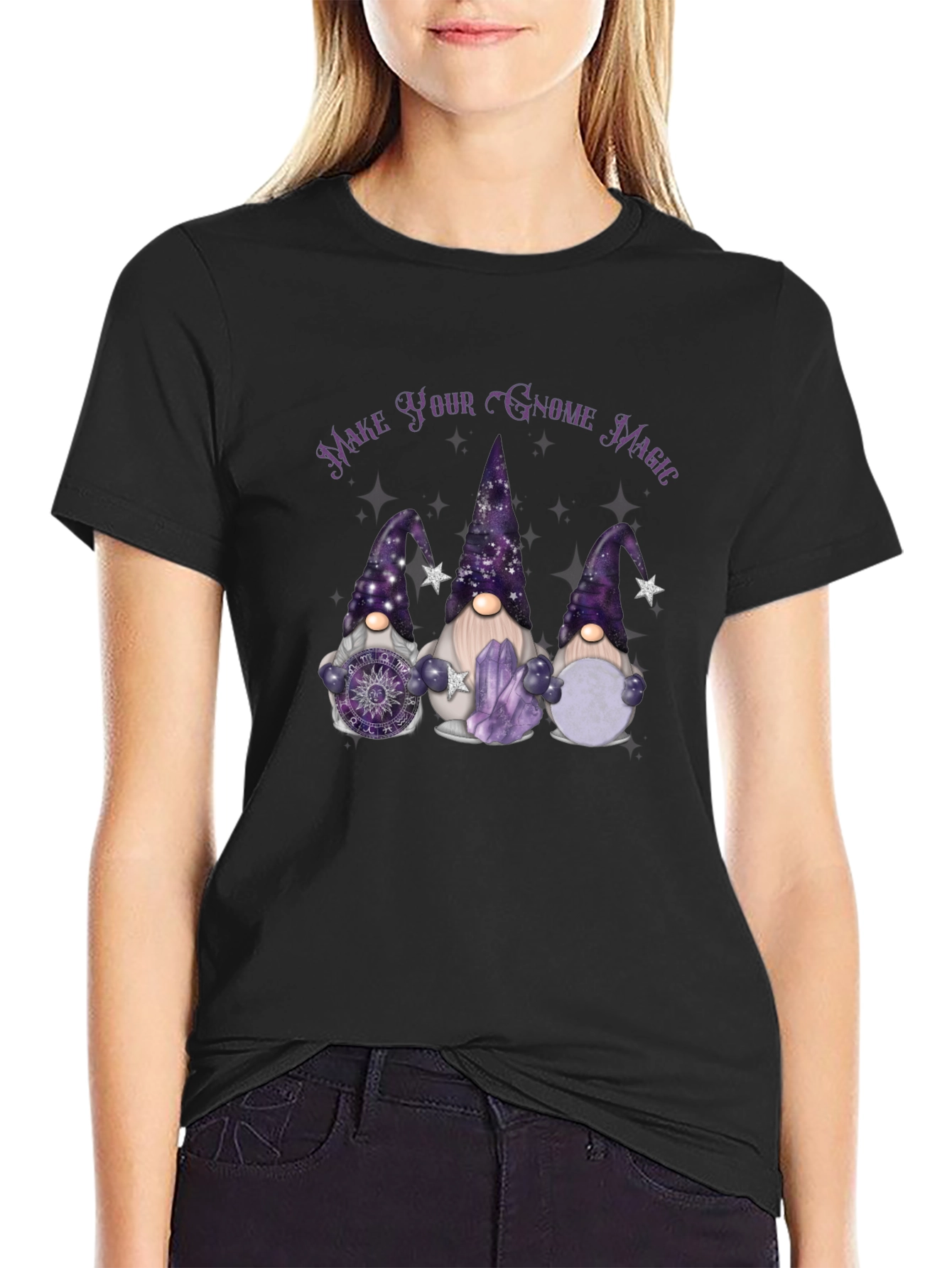 Black Gnome Magic T-Shirt - Unique Graphic Tee view 2