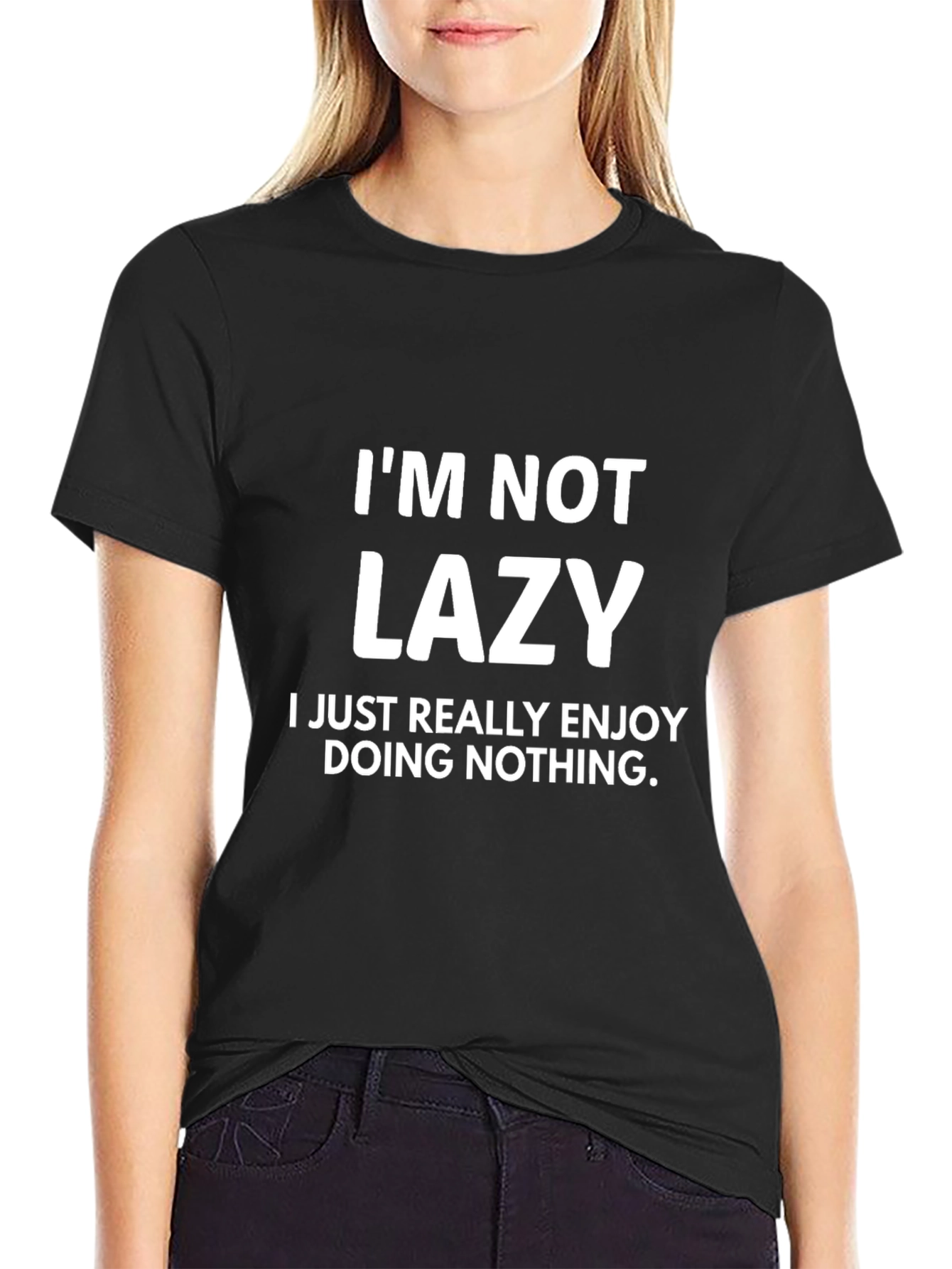 Black I'm Not Lazy Graphic Tee - Black view 2