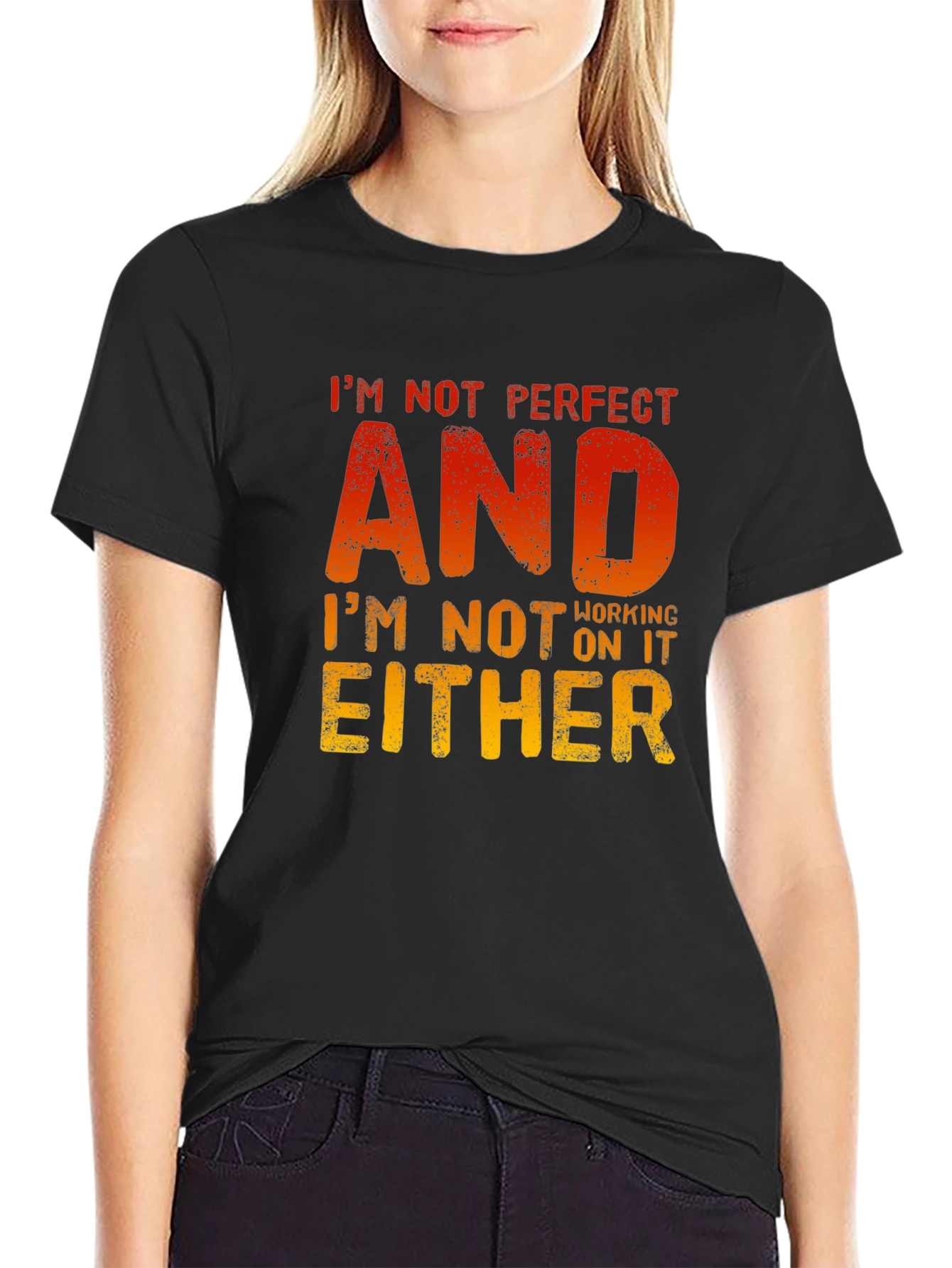 Black Funny Slogan T-Shirt - I'm Not Perfect view 2
