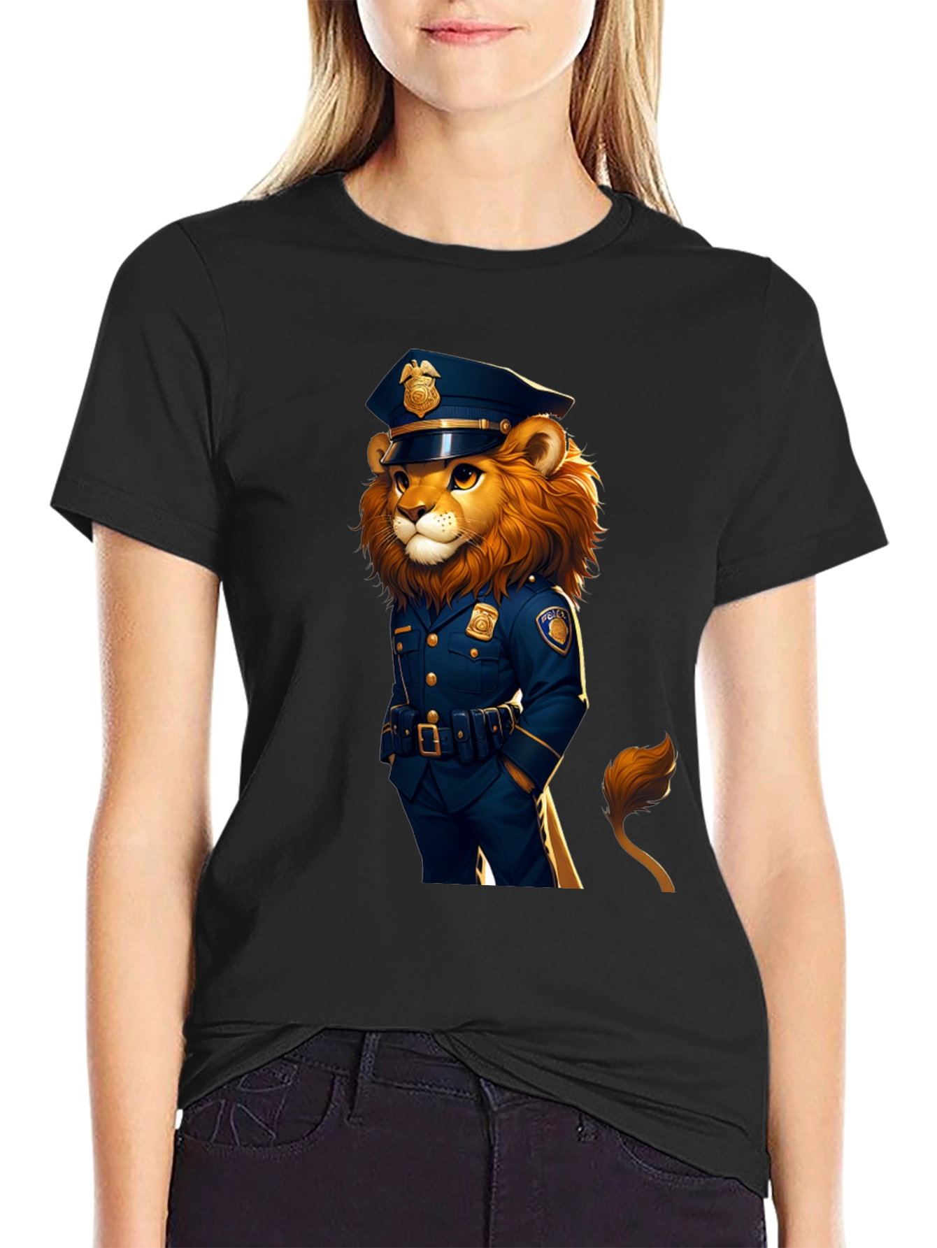 Black Lion Police Officer Graphic Tee view 2