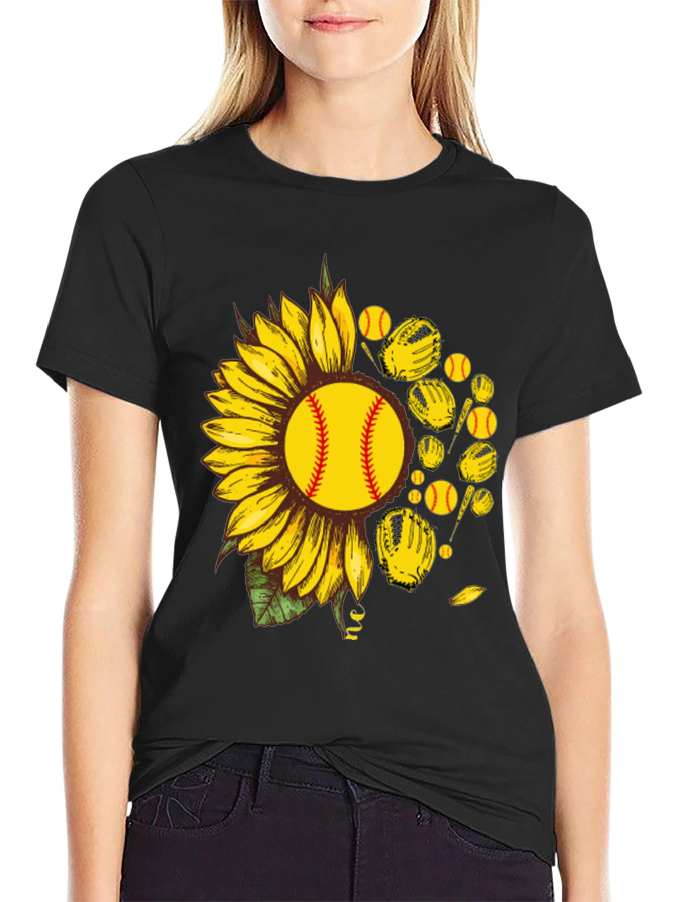Black Sunflower Softball Graphic T-Shirt view 2