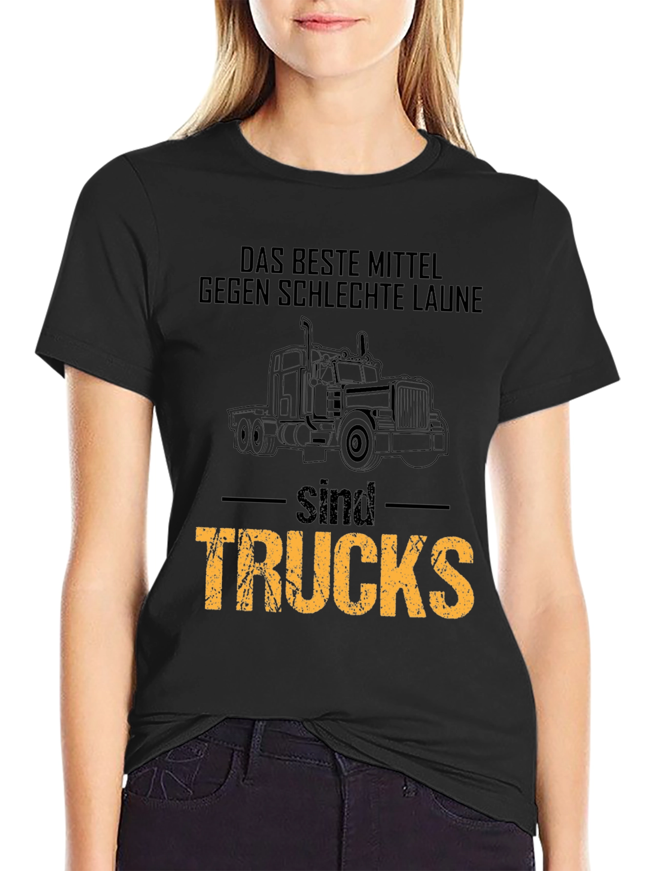 Black Trucks Solve Everything T-Shirt - Driver Humor Tee view 2