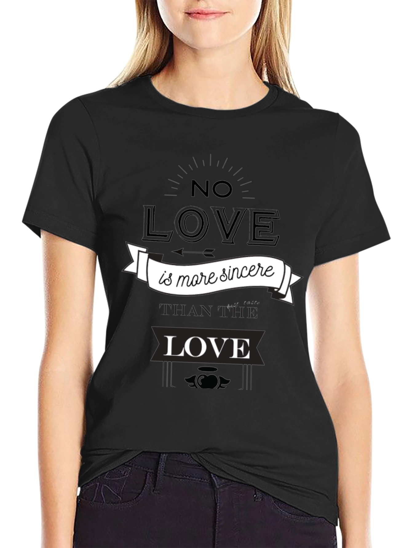 Black Sincere Love Graphic Tee - Black Cotton T-Shirt view 2