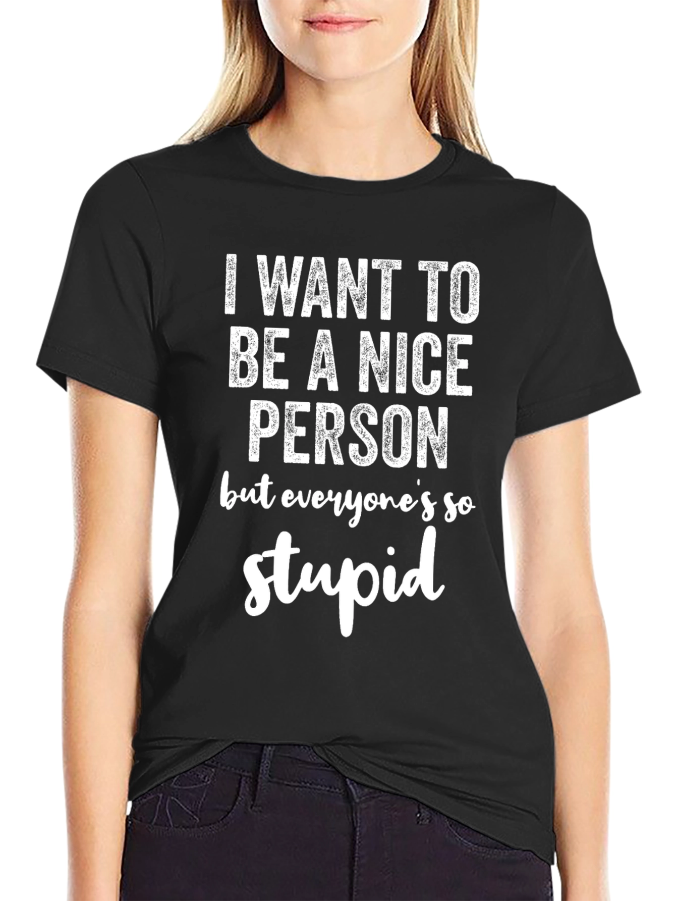 Black Funny Graphic Tee - Nice Person, Stupid Quote view 2