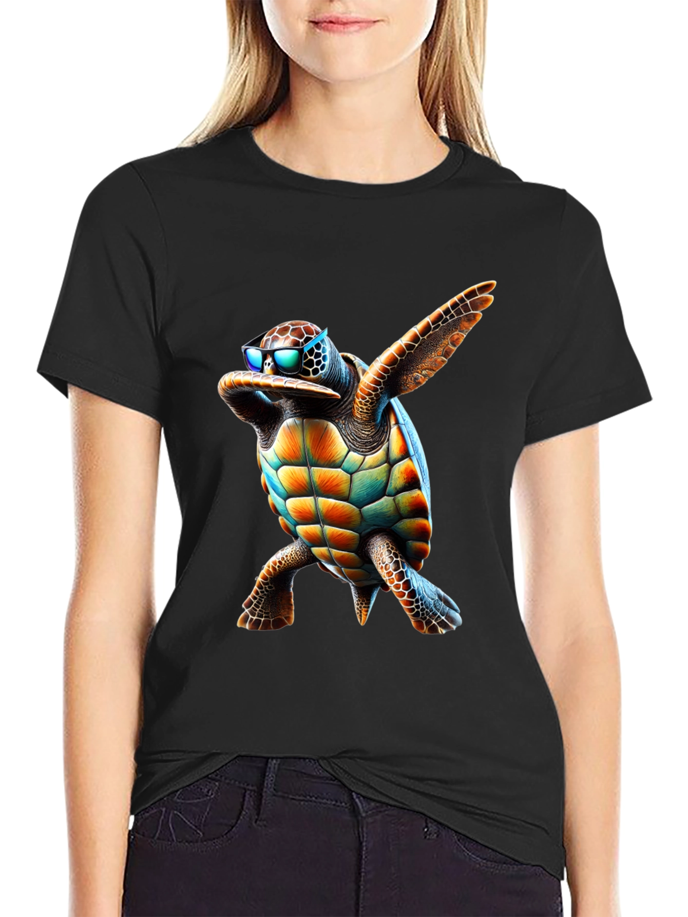 Black Dabbing Turtle Graphic Tee - Cool & Fun view 2