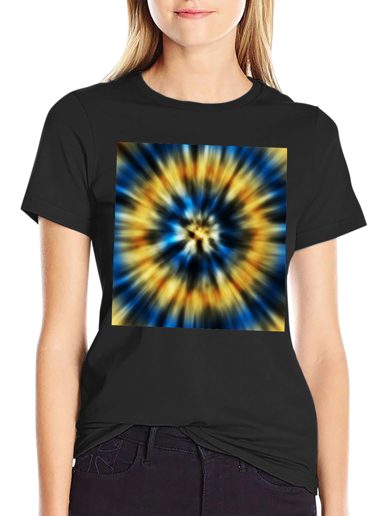 Black Vibrant Tie-Dye Graphic Black T-Shirt view 2