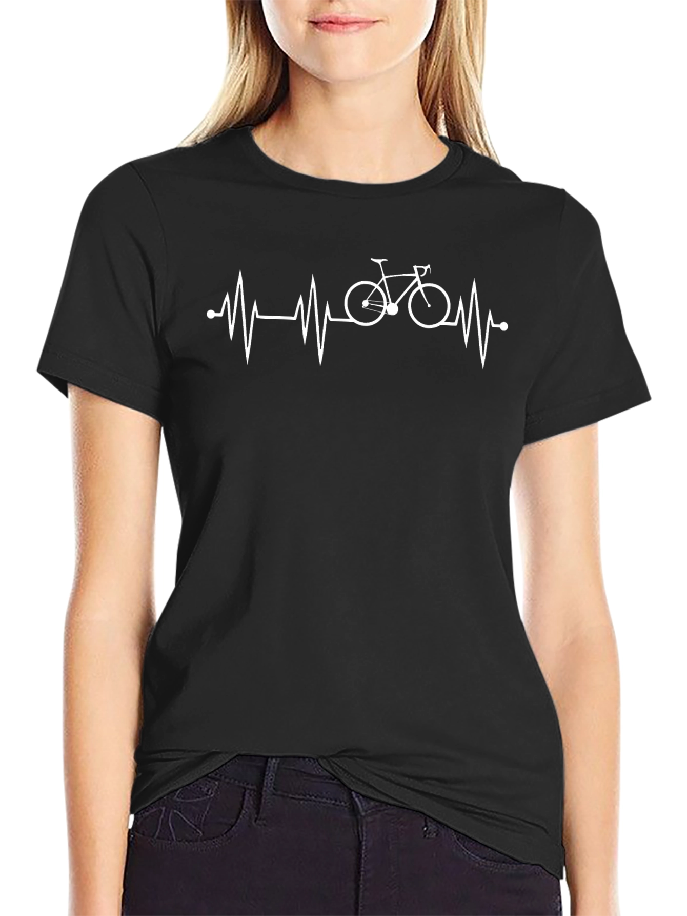 Black Bike Heartbeat T-Shirt - Cycling Enthusiast Tee view 2
