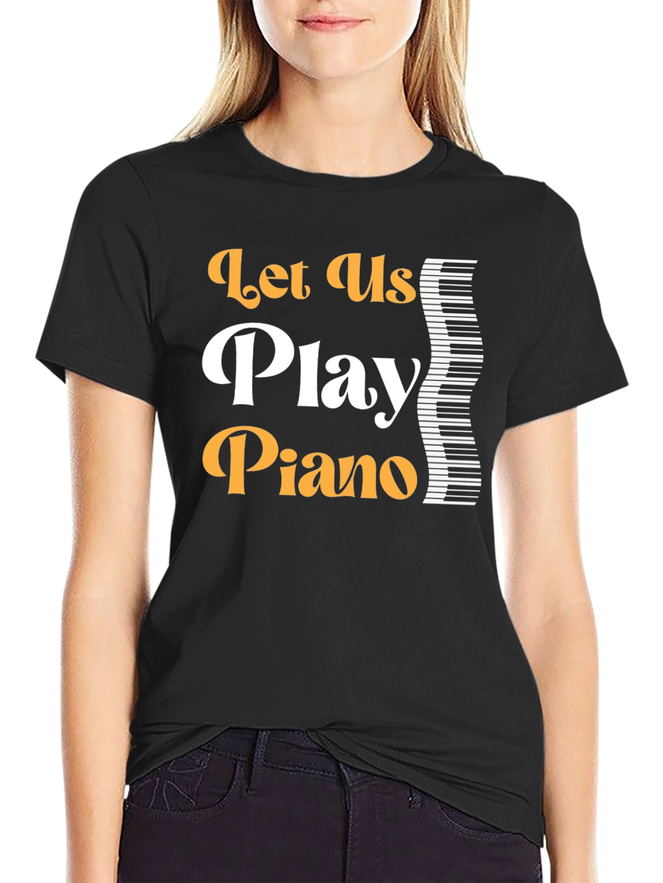 Black Let's Play Piano Graphic T-Shirt view 2