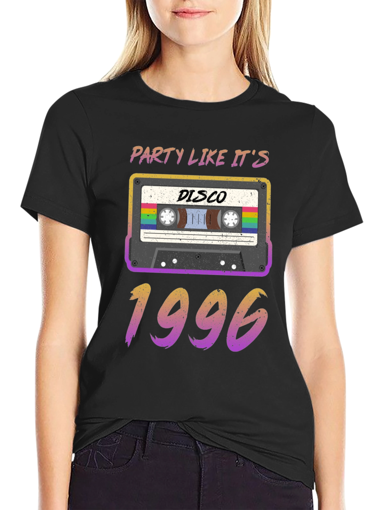 Black Party Like It's 1996 Disco Cassette Tape T-Shirt view 2