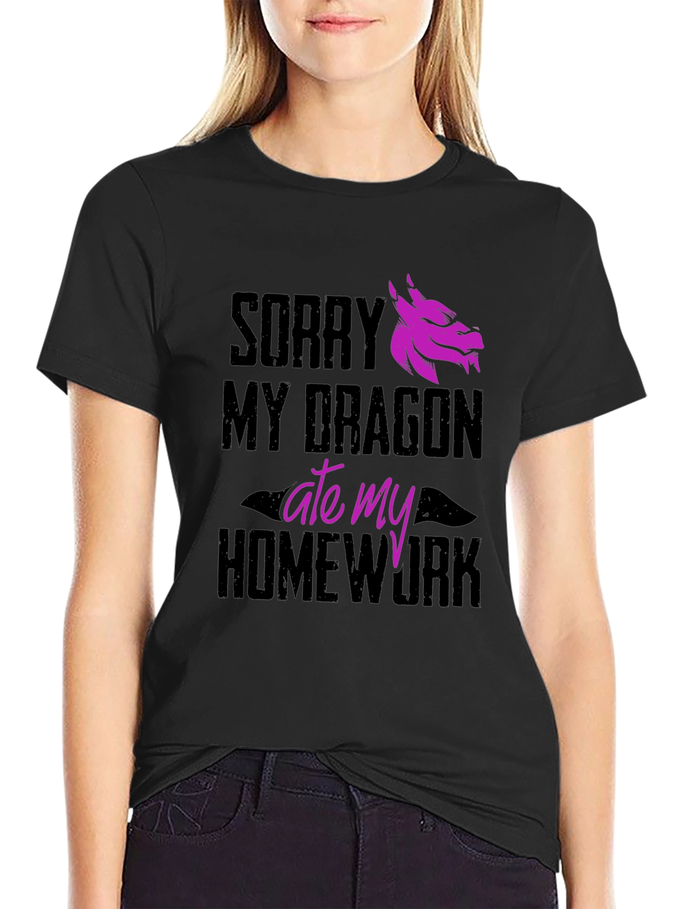 Black Dragon Ate My Homework Funny Graphic Tee view 2
