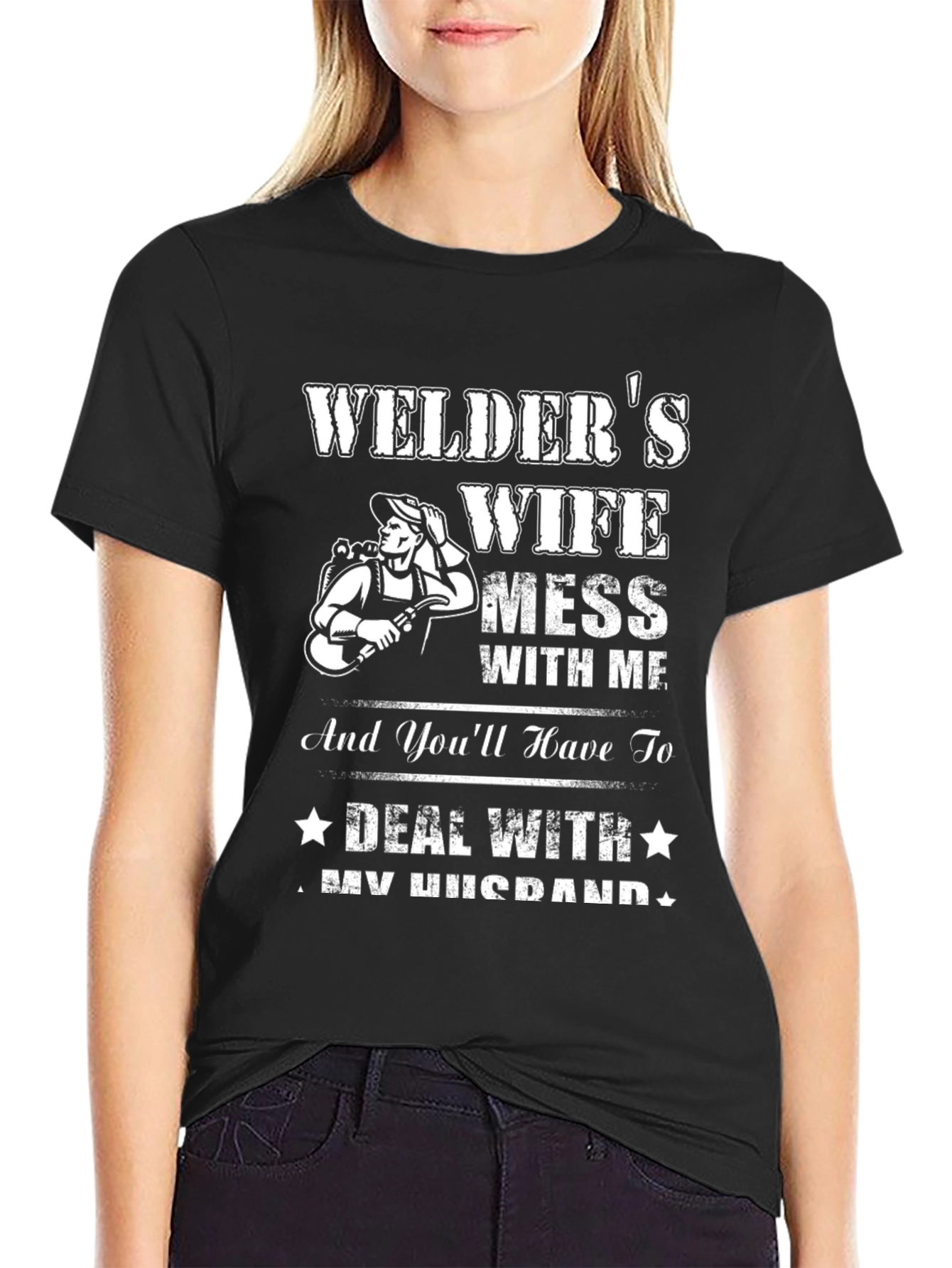 Black Welder's Wife Graphic Tee - Black Cotton Blend T-Shirt view 2