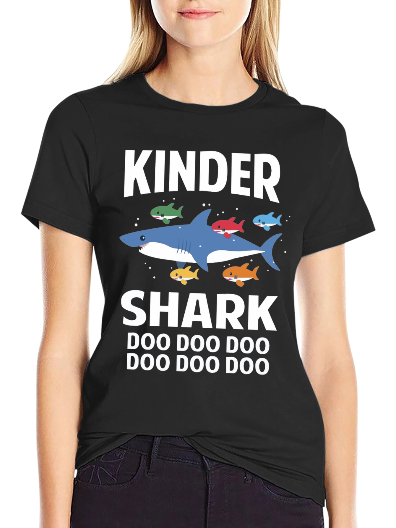 Black Kinder Shark Doo Doo Doo T-Shirt view 2