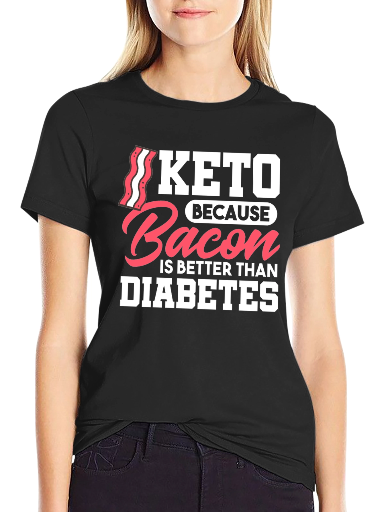 Black Keto Bacon Better Than Diabetes Graphic T-Shirt view 2
