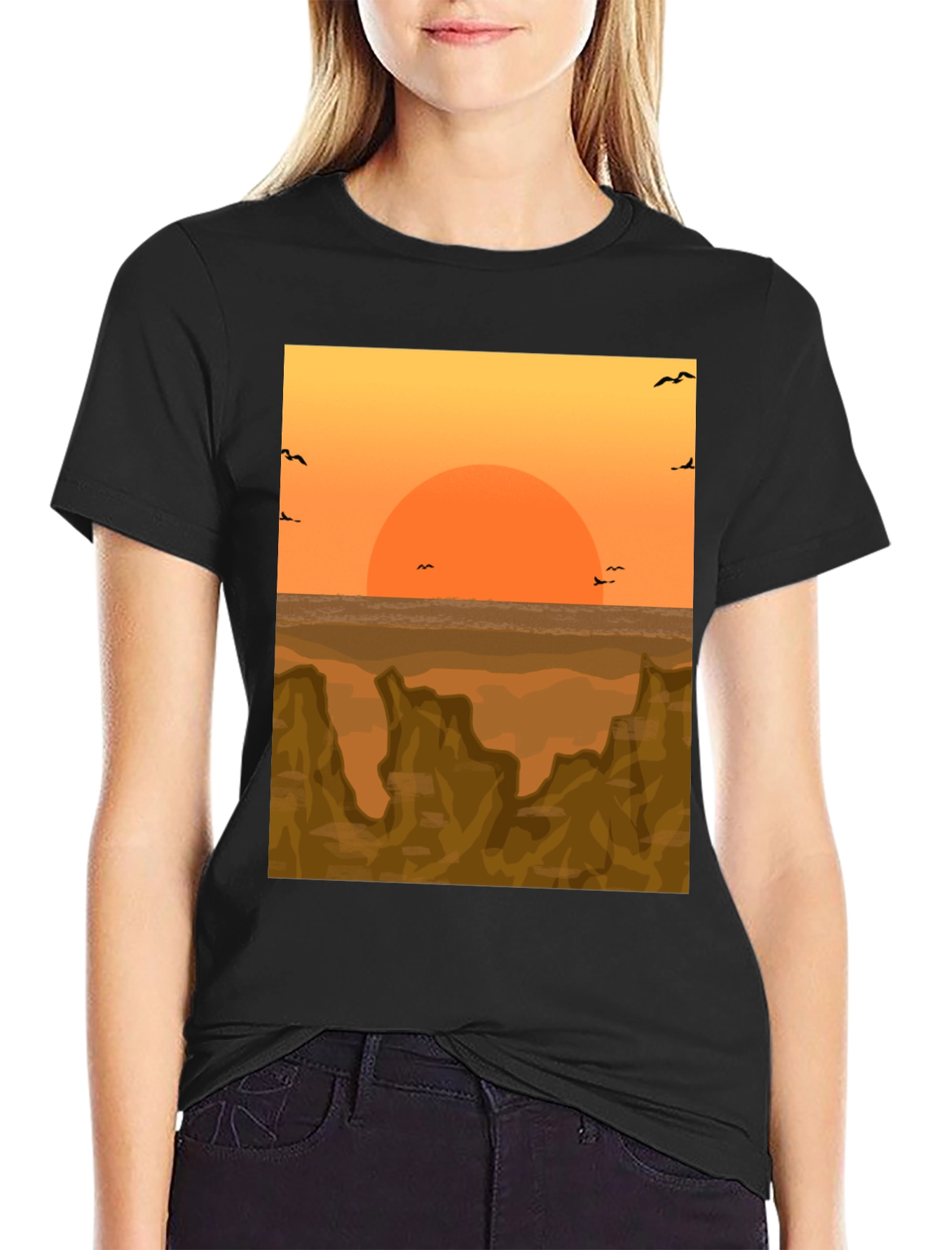 Black Sunset Landscape Graphic Tee view 2