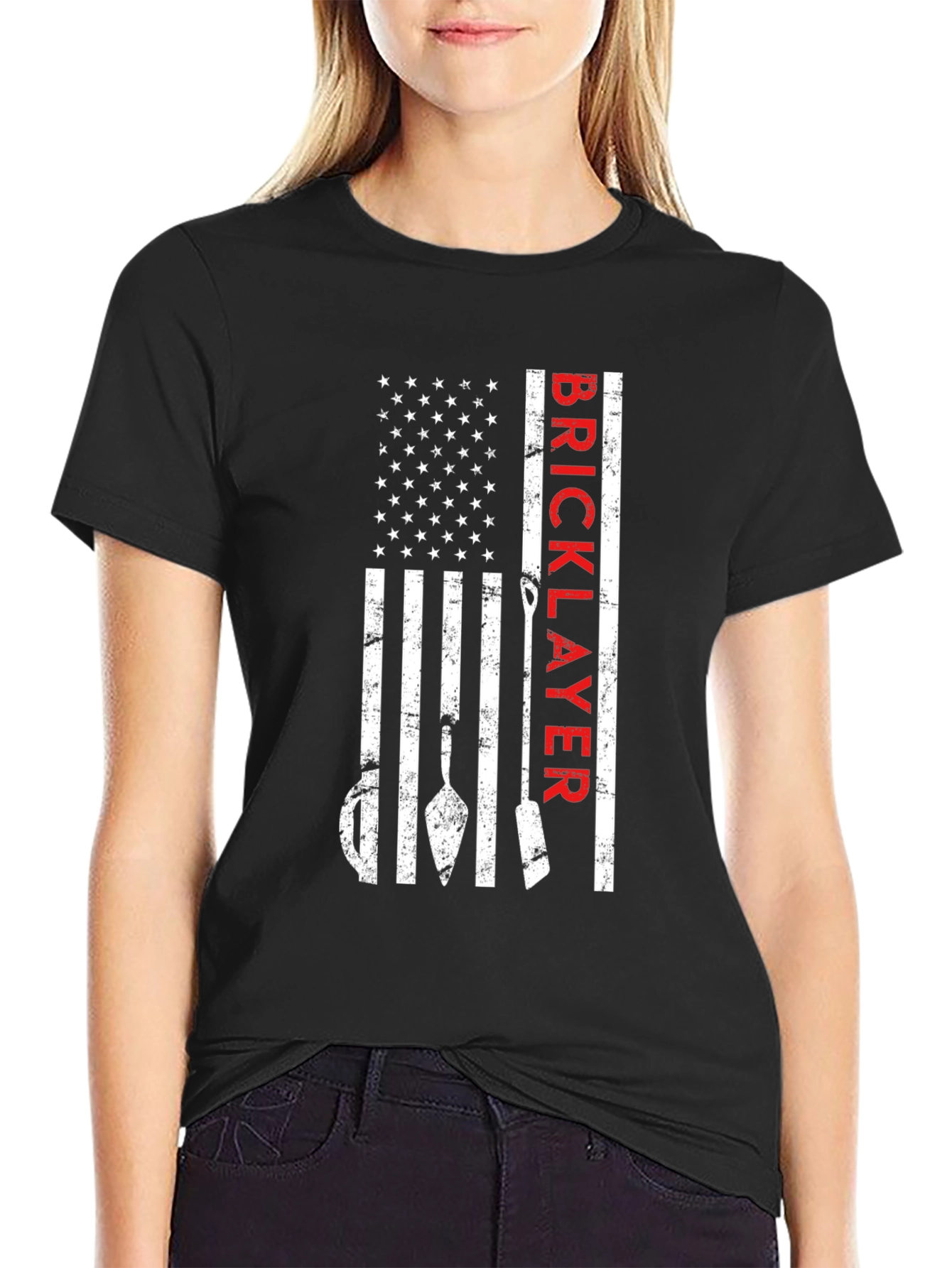 Black Bricklayer USA Flag T-Shirt - Patriotic Construction Tee view 2