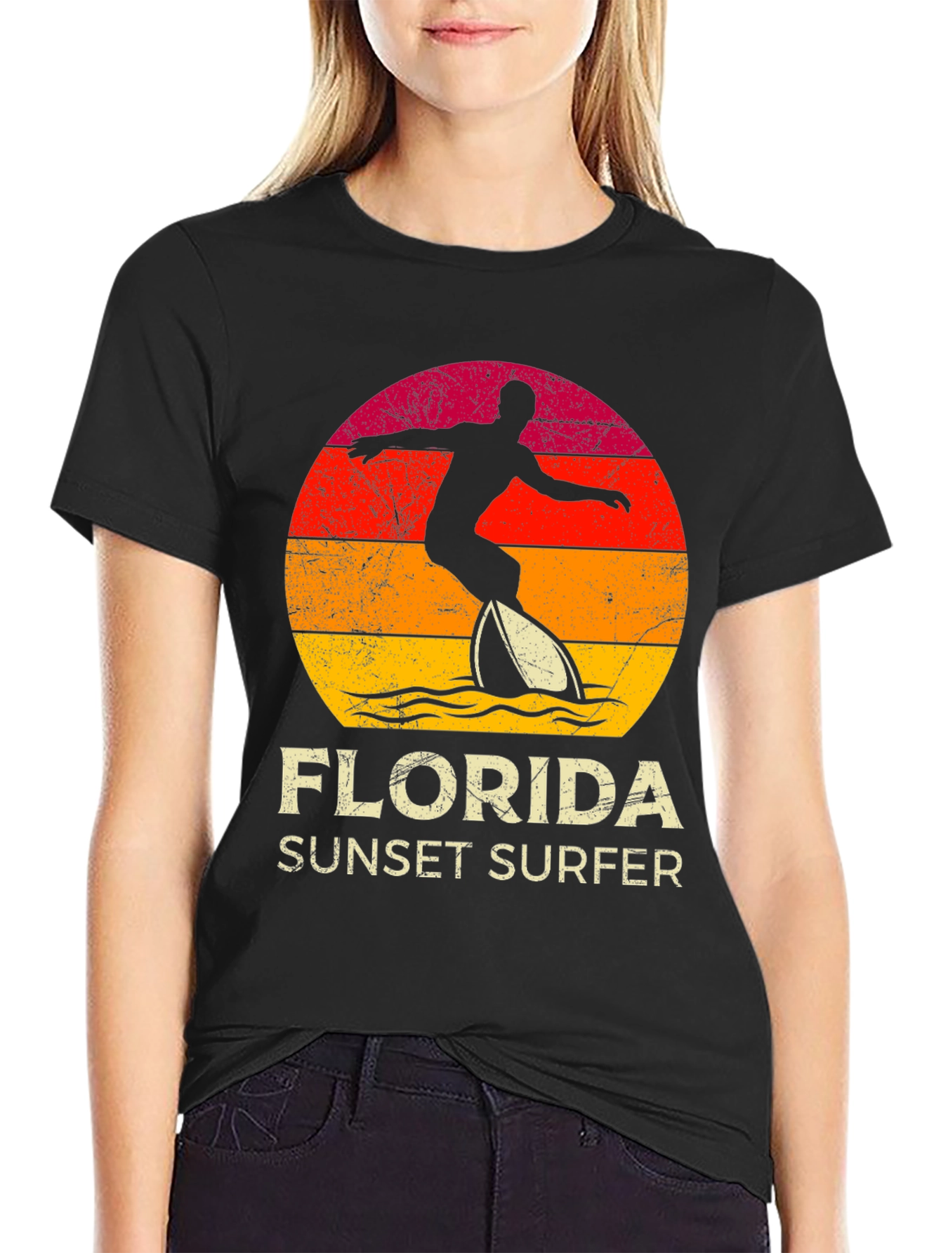 Black Florida Sunset Surfer Graphic Tee view 2