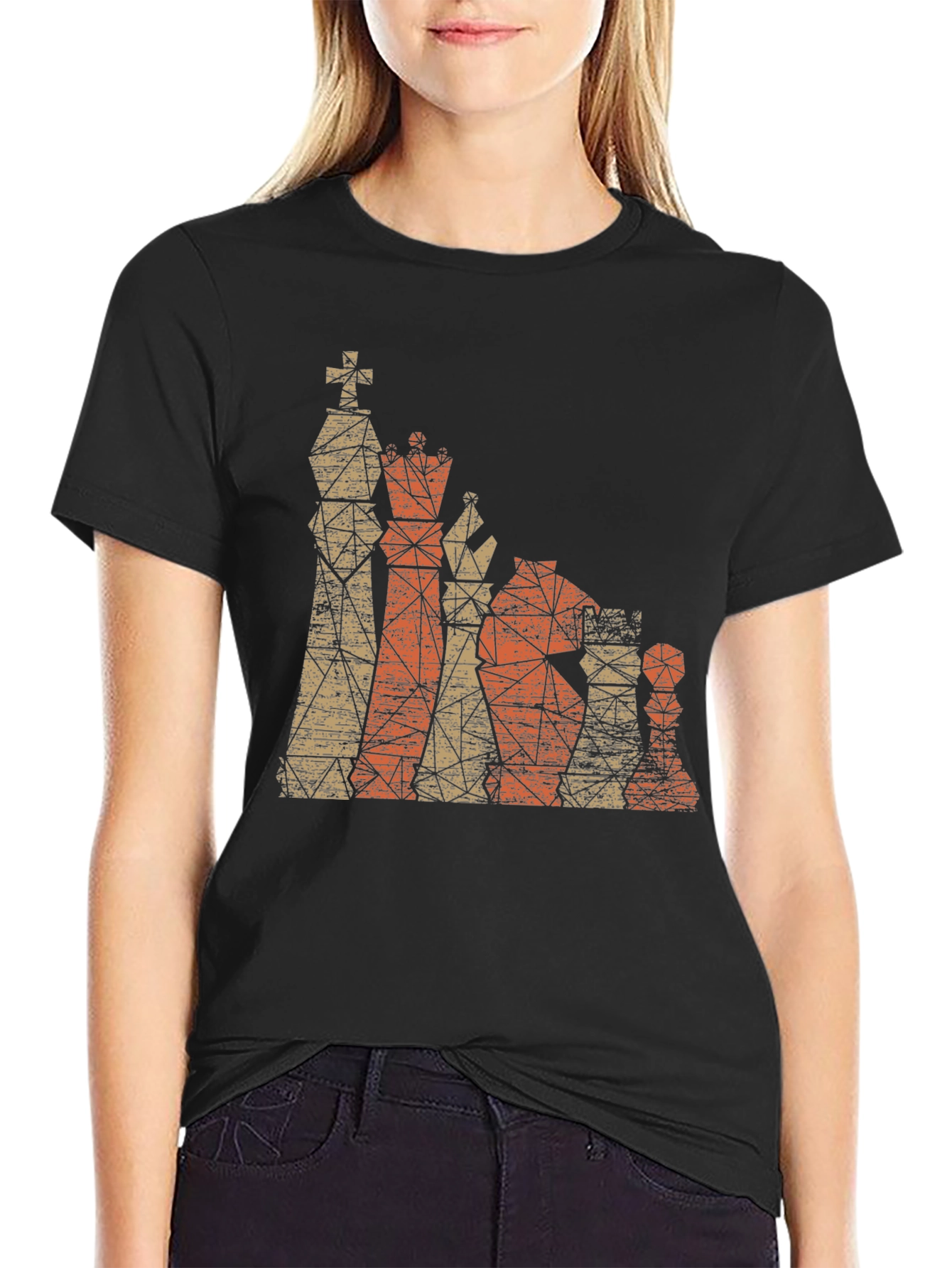 Black Geometric Chess Piece Graphic T-Shirt view 2