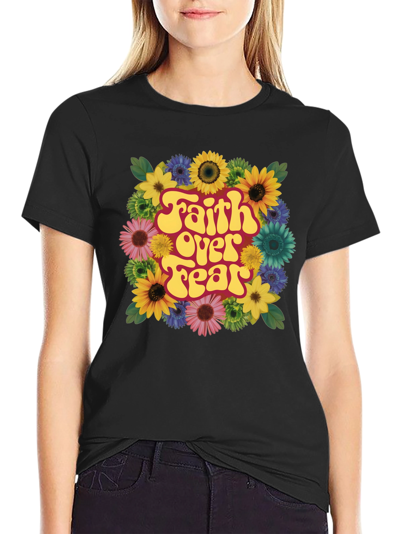 Black Faith Over Fear Floral T-Shirt view 2